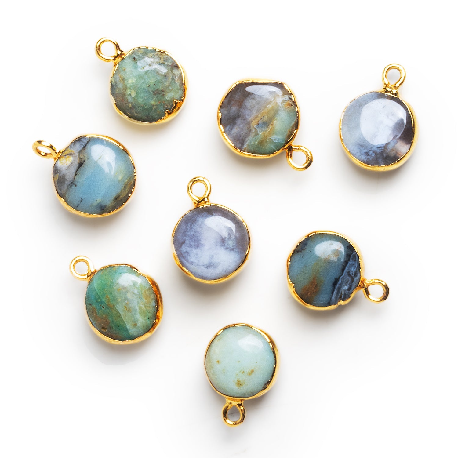 12mm Gold Leafed Blue Peruvian Opal Pendant 1 Bead - The Bead Traders