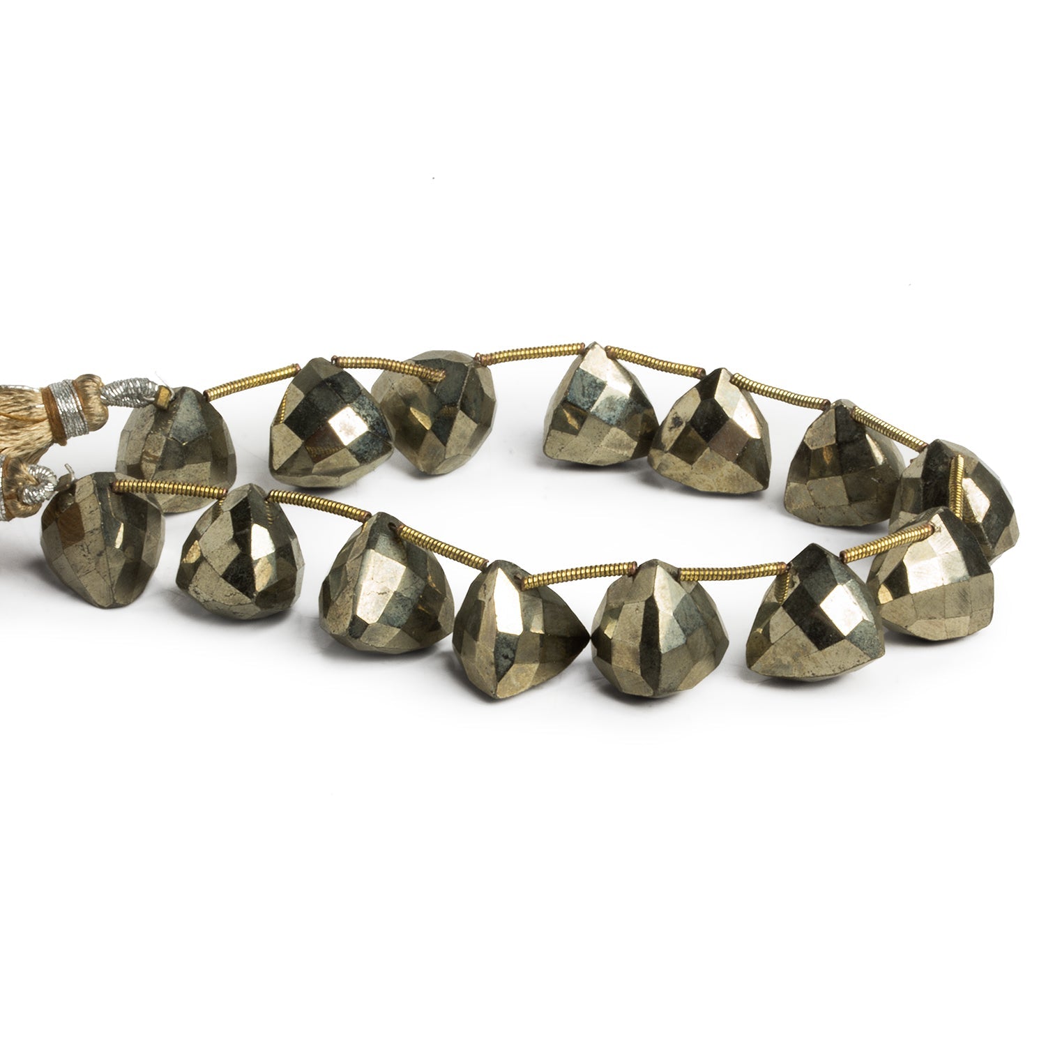 12mm Pyrite Top - Drilled Faceted Trillions 8 inch 14 beads - The Bead Traders