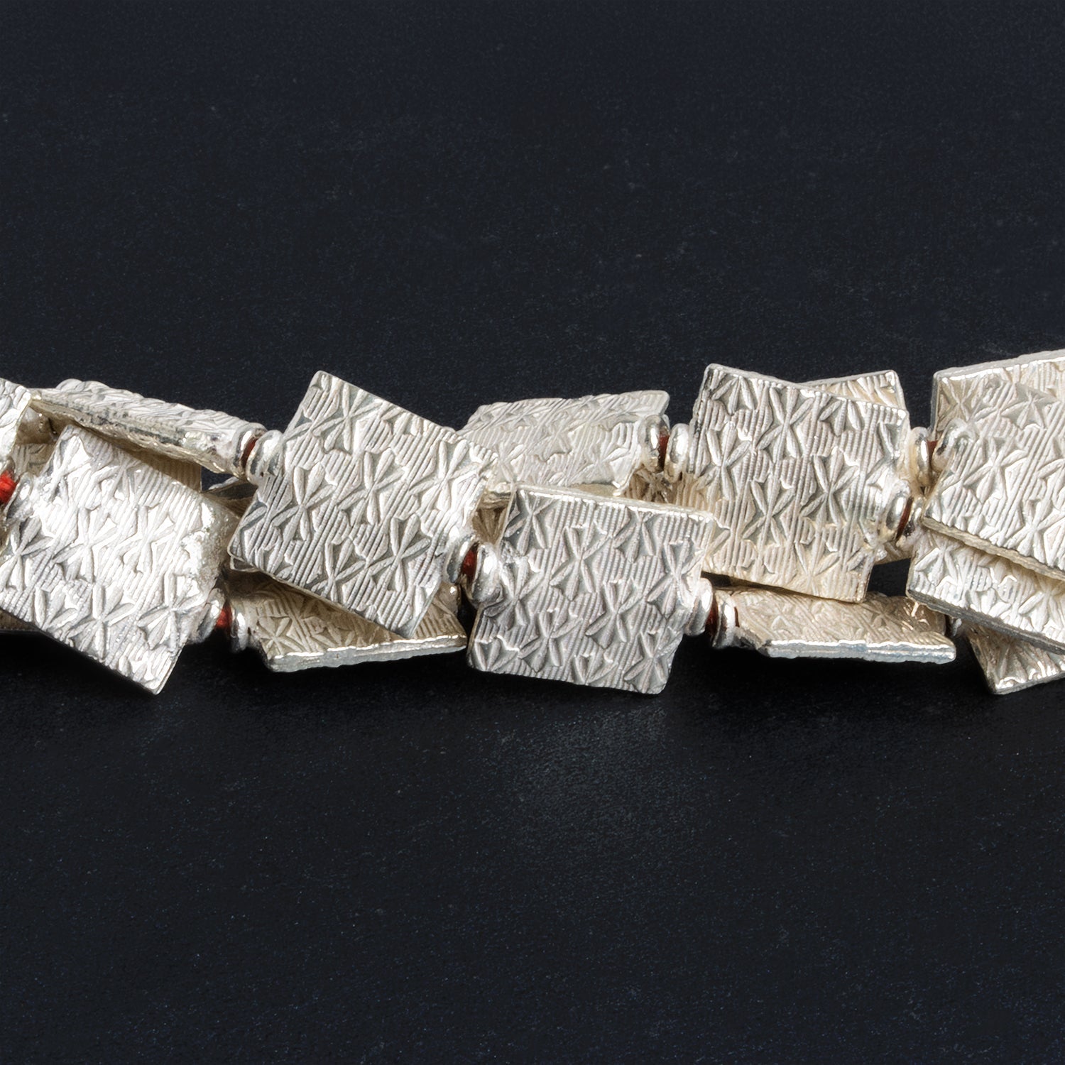 12mm Silver Plated Copper Decorated Squares 8 inch 15 beads - The Bead Traders