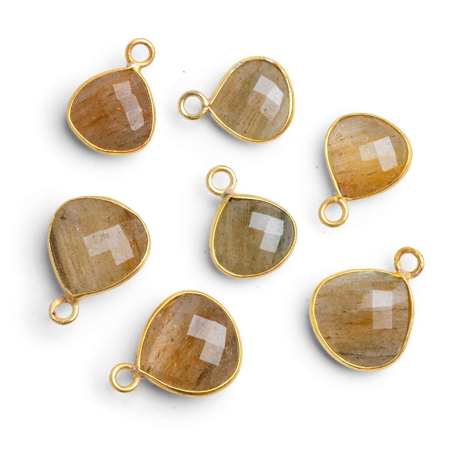 12mm Vermeil Bezeled Golden Moss Quartz Faceted Heart Pendant 1 Bead - The Bead Traders