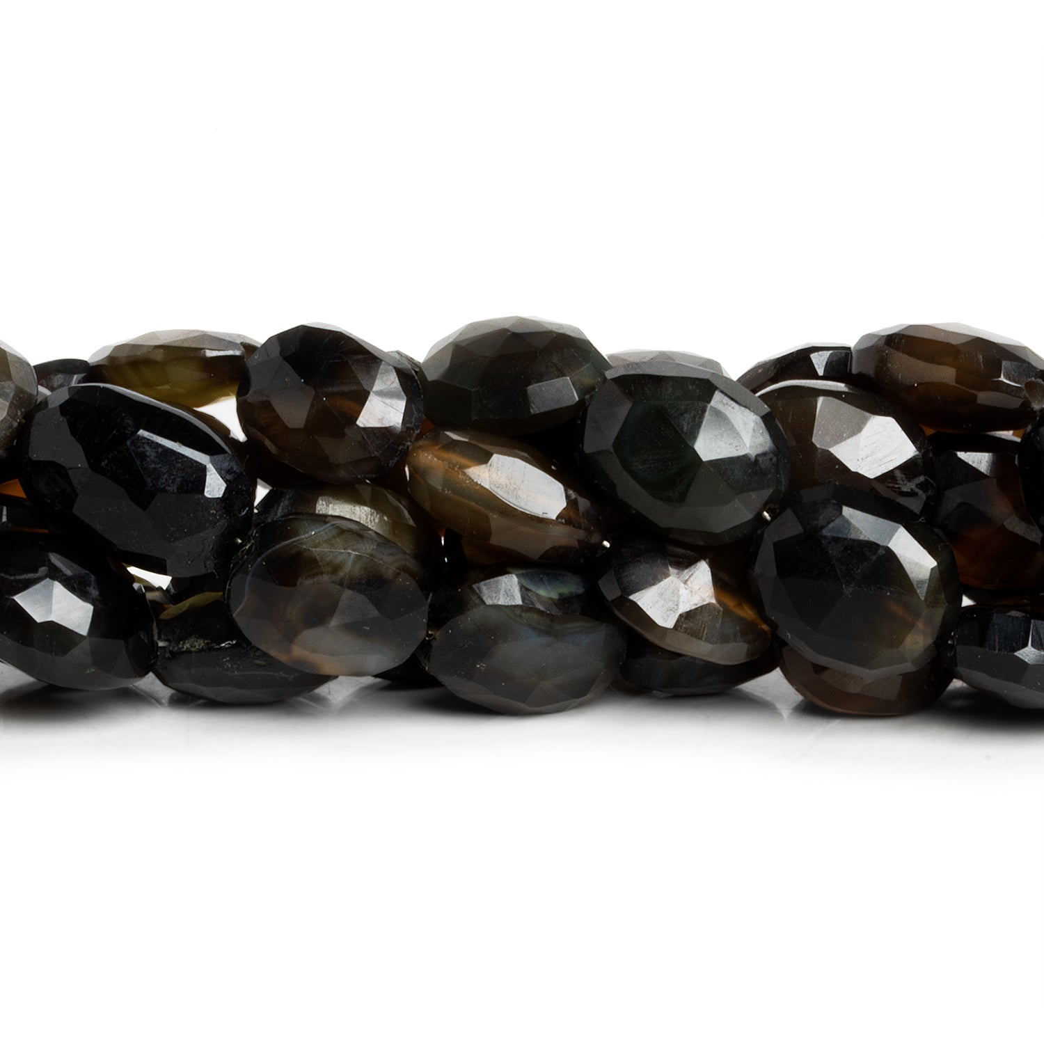 12x10mm Black Agate Faceted Ovals 8 inch 15 beads - The Bead Traders