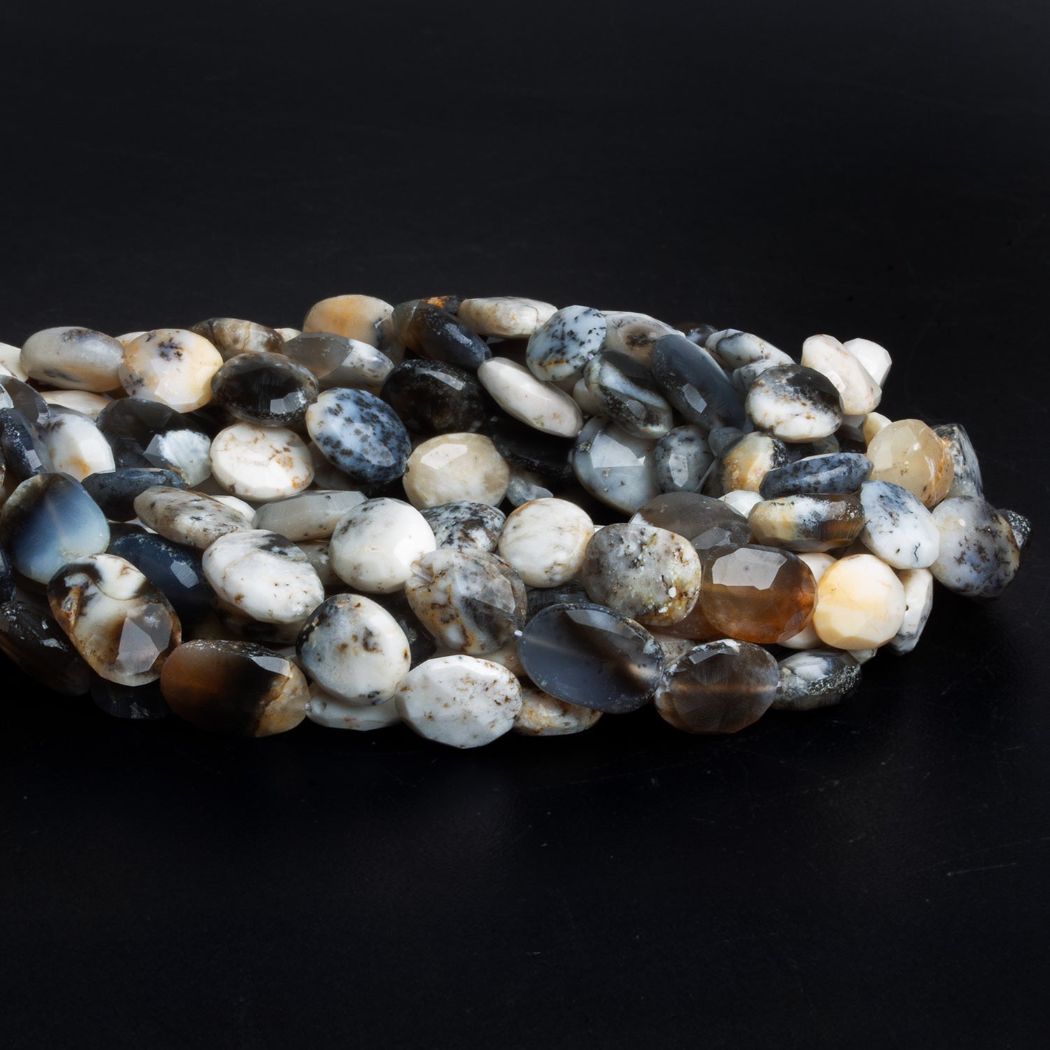 12x10mm Dendritic Opal Faceted Ovals 12 inch 25 beads - The Bead Traders