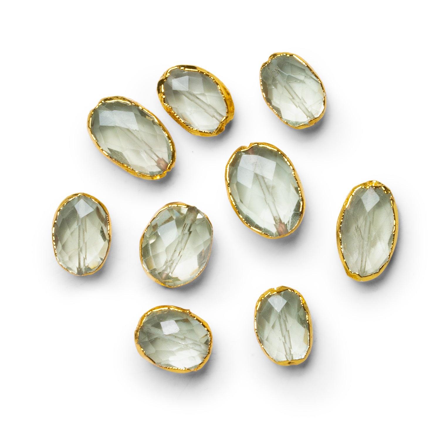 12x9mm Gold Leafed Prasiolite Faceted Oval 1 Bead - The Bead Traders
