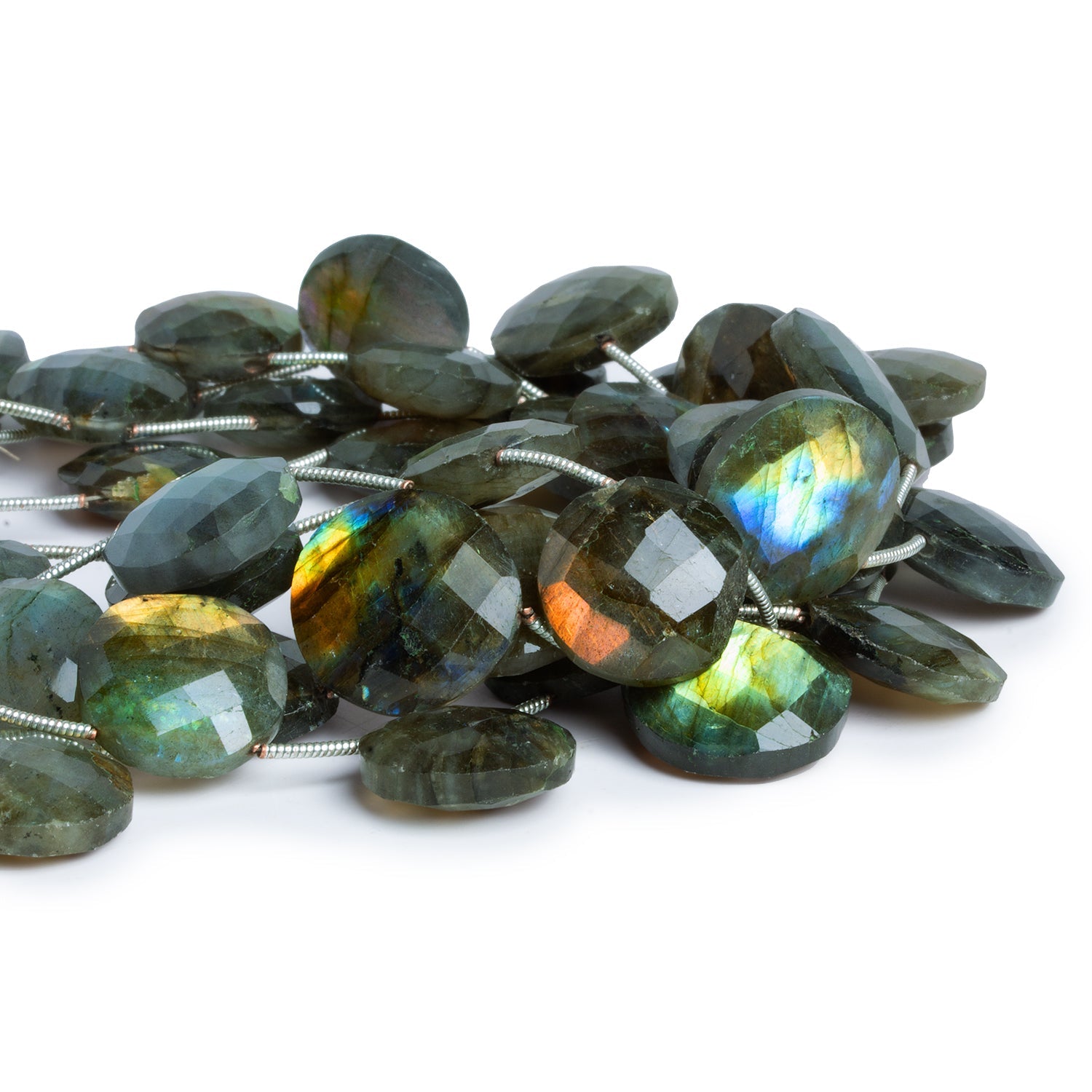 13 - 16mm Labradorite Faceted Coins 8.5 inch 11 Beads - The Bead Traders