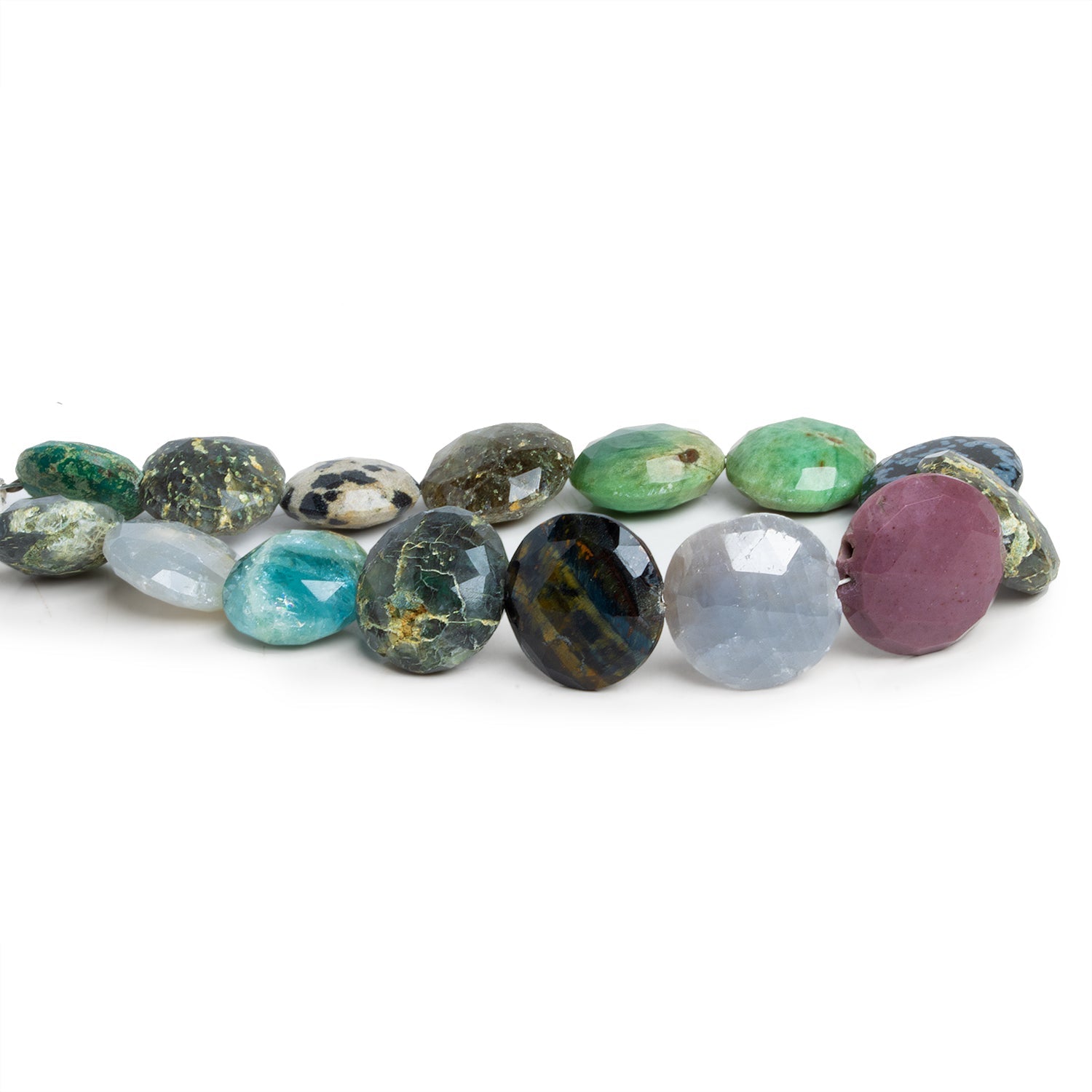13 - 16mm Multi Gemstone Faceted Coins 8 inch 15 beads - The Bead Traders