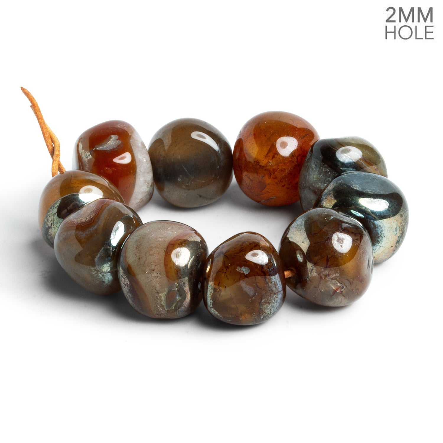 13 - 16mm Mystic Agate 2mm Large Hole Tumbled Nuggets Set of 10 Beads - The Bead Traders