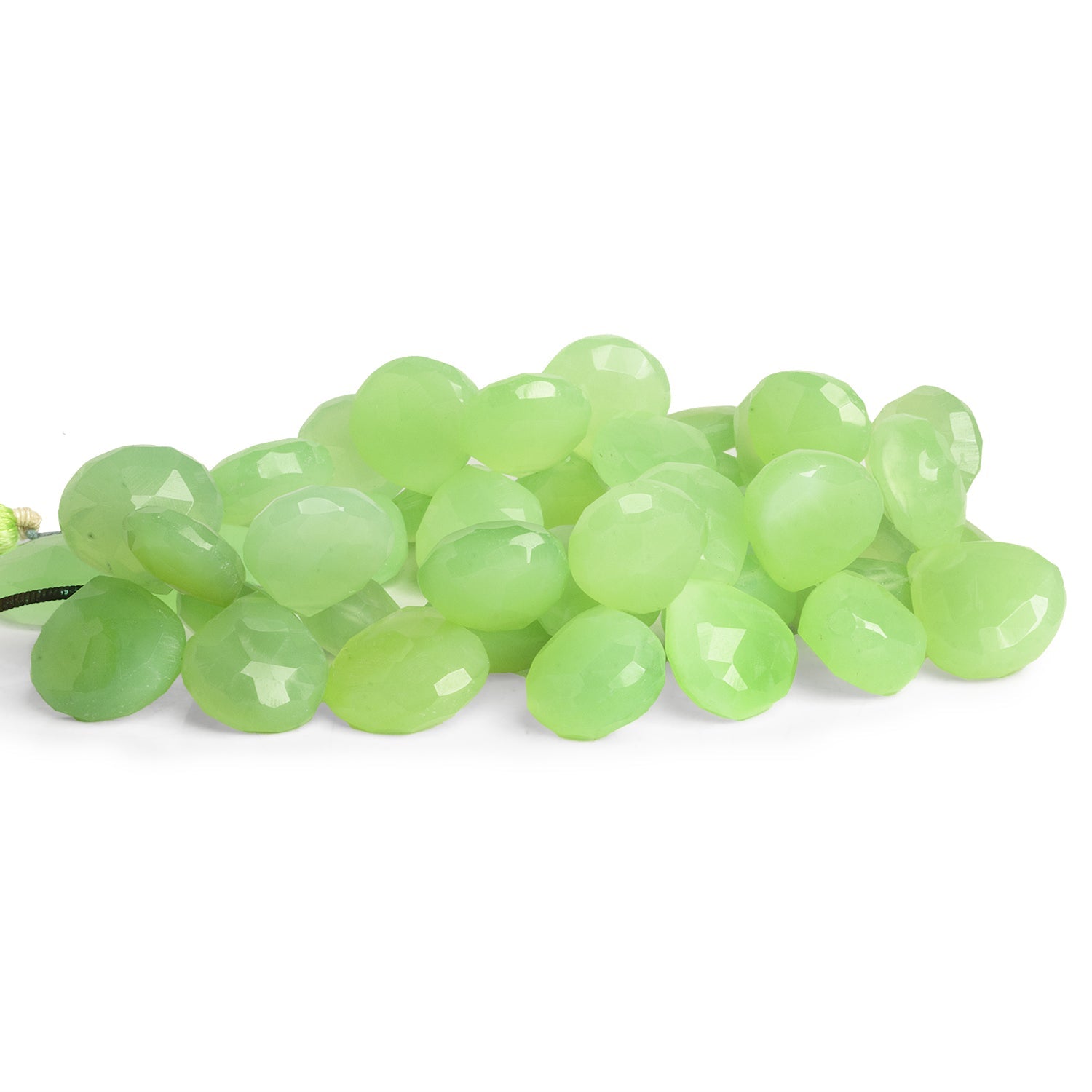 13-17mm Green Chalcedony Faceted Hearts 8 inch 39 beads - The Bead Traders