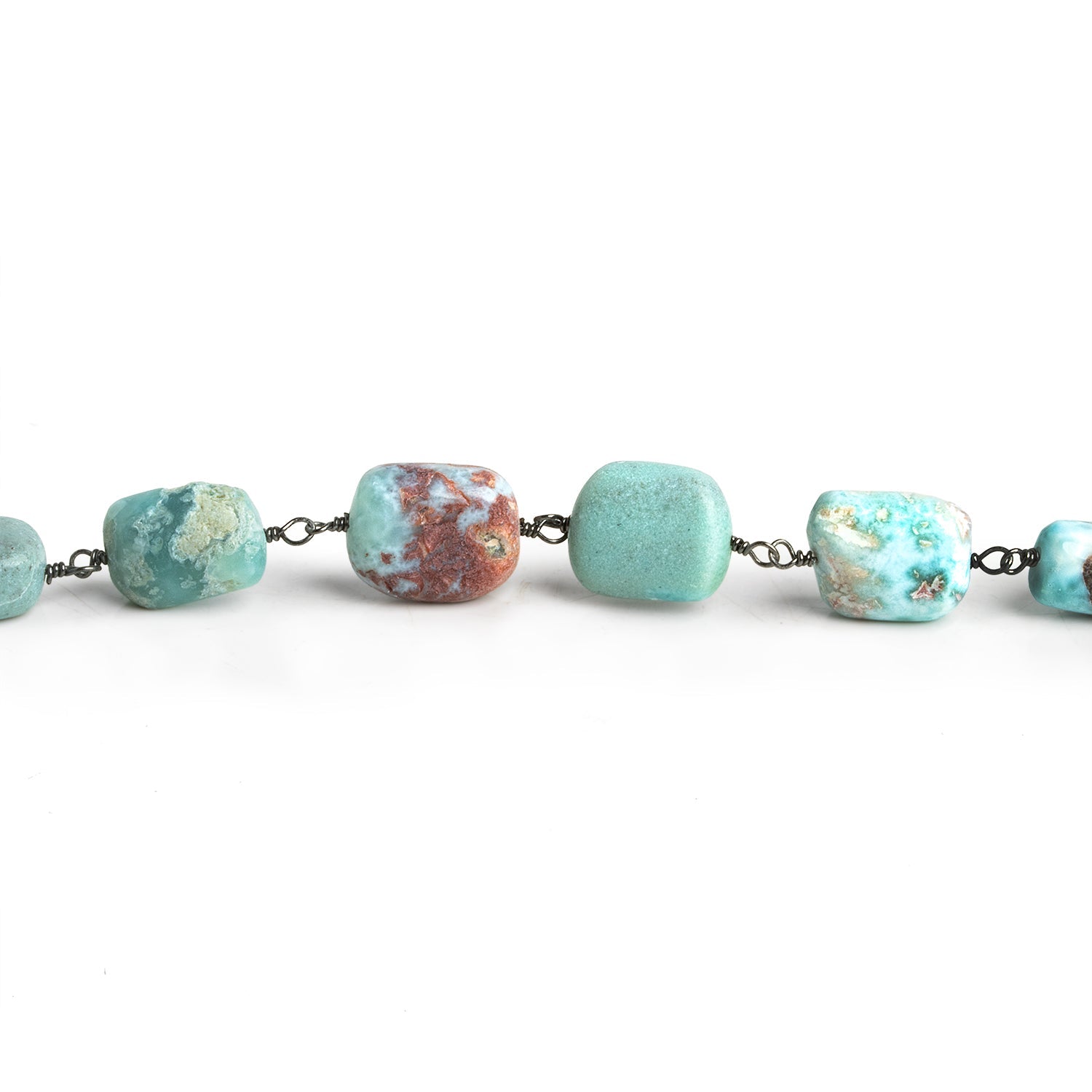 13x10mm Larimar Plain Nugget Black Gold Chain 17 beads - The Bead Traders