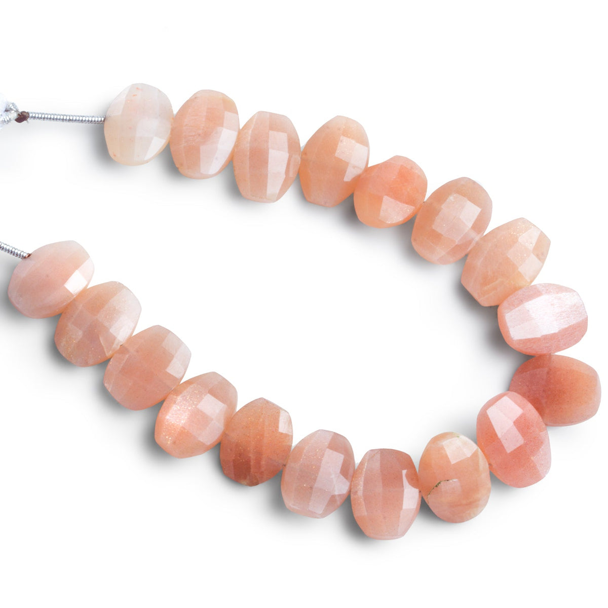 13x10mm Peach Moonstone Faceted Cushions 7 inch 18 beads - The Bead Traders