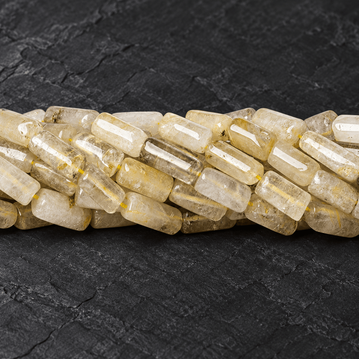 13x8mm Rutilated Quartz Plain Tubes 15 inch - The Bead Traders