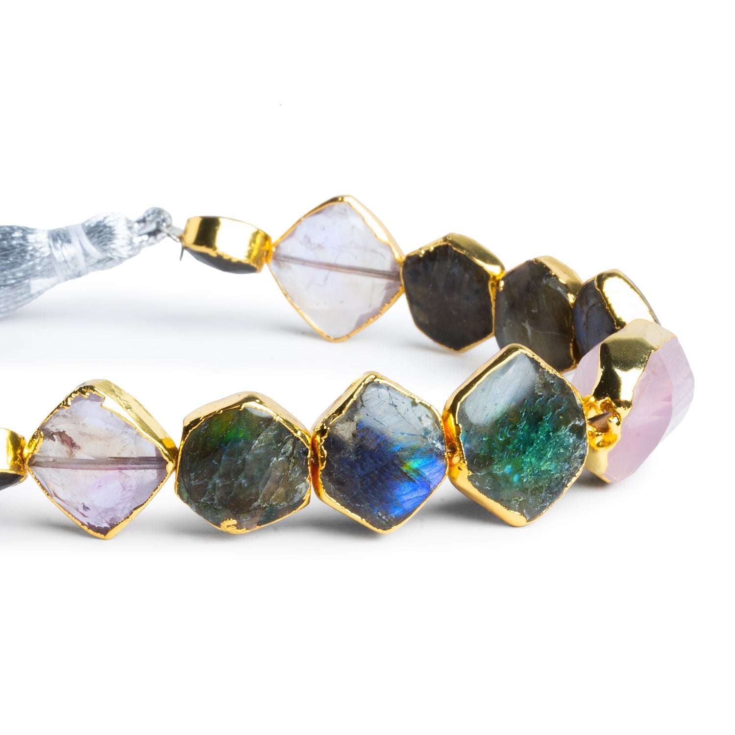 13x9mm Gold Leafed Multi Gemstone Beads 5 inch 11 beads - The Bead Traders