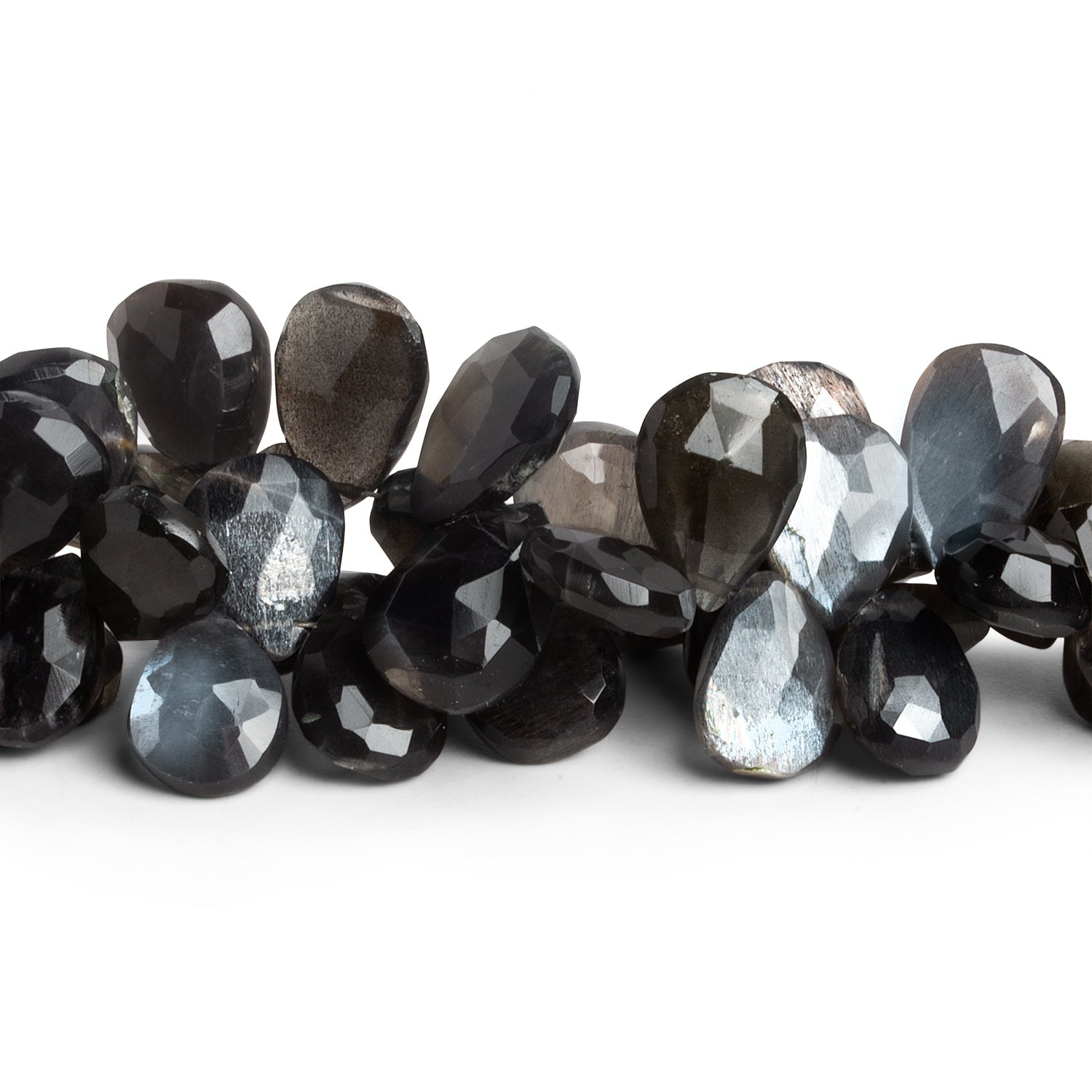 13x9mm Platinum Grey Moonstone Faceted Pears 8 inch 45 beads - The Bead Traders