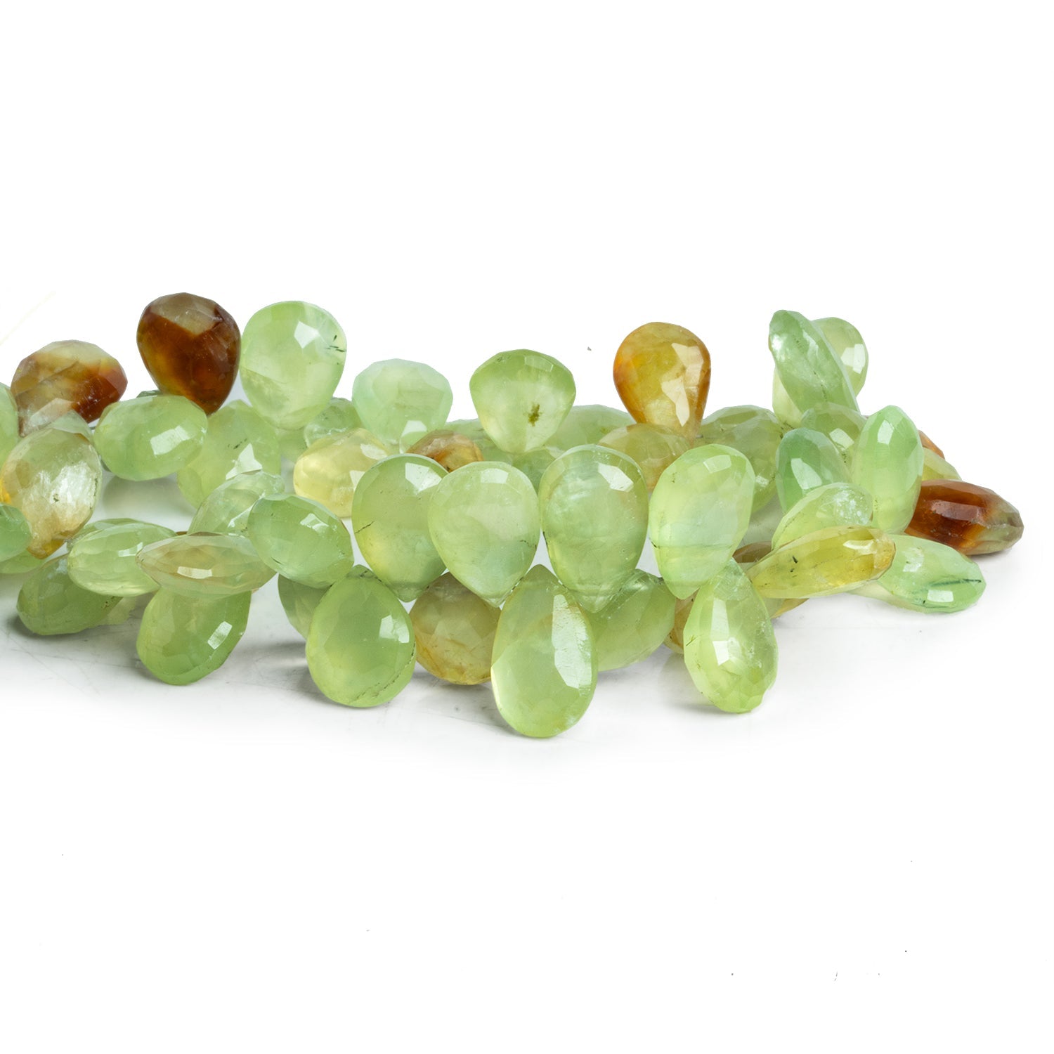13x9mm Prehnite Faceted Pears 9 inch 55 beads - The Bead Traders