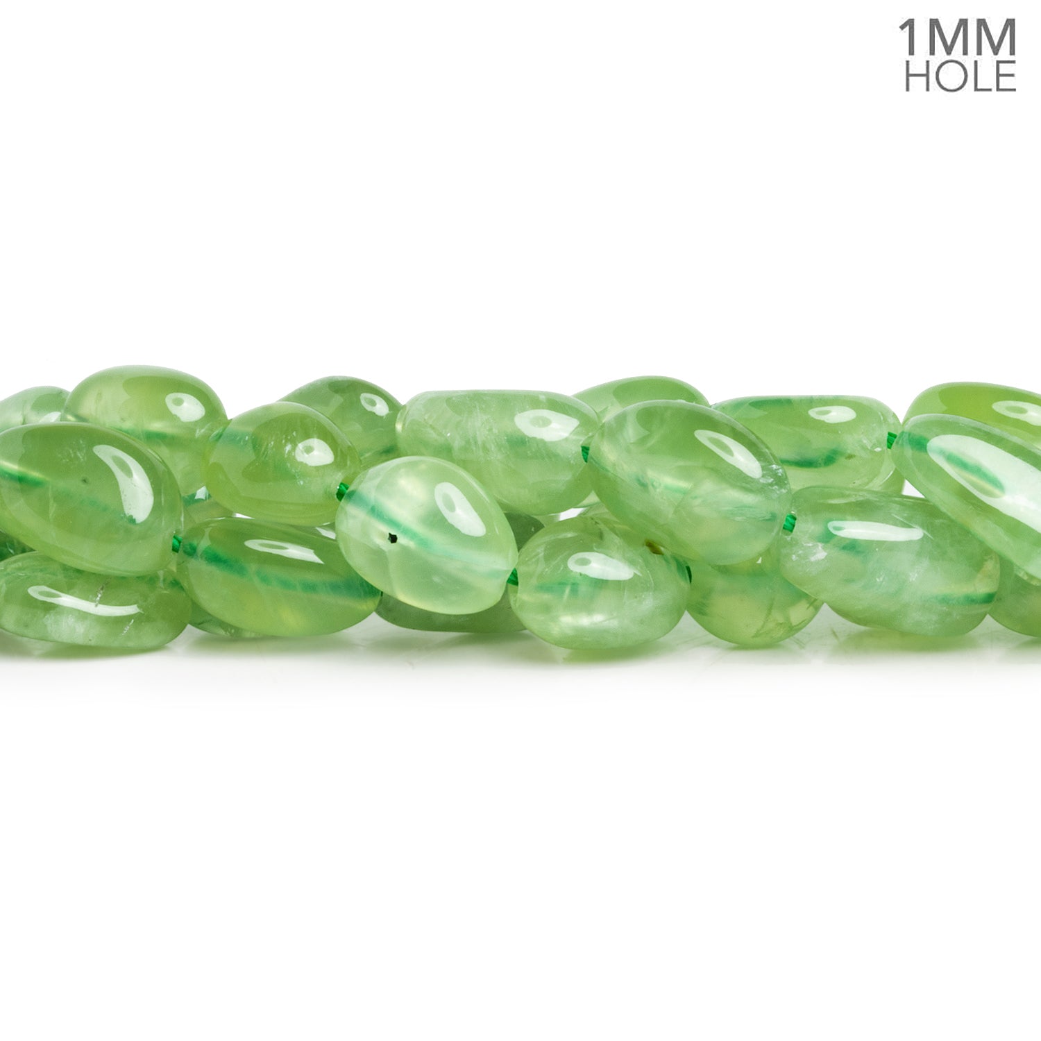 13x9mm Prehnite Plain Nuggets 16 inch 29 beads 1mm Large Hole - The Bead Traders