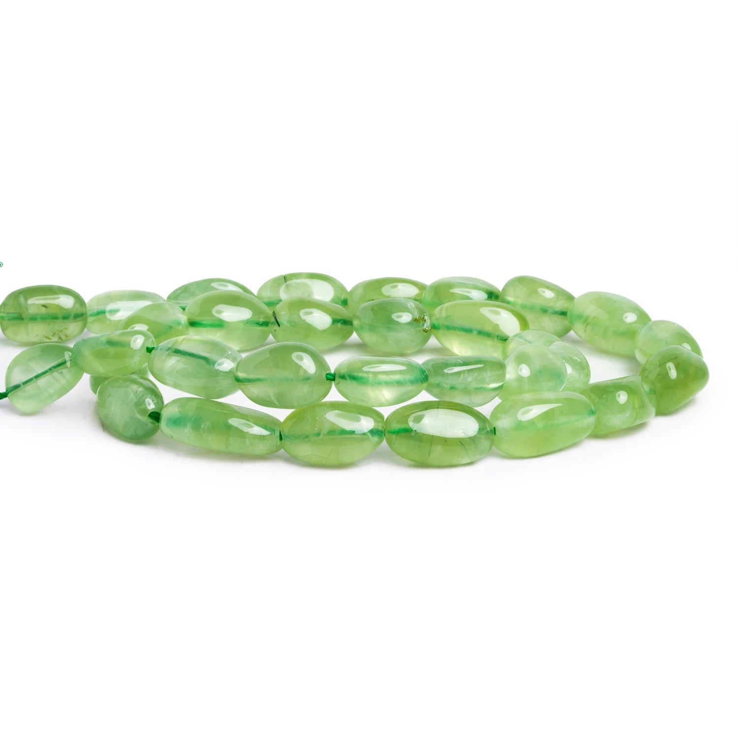 13x9mm Prehnite Plain Nuggets 16 inch 29 beads 1mm Large Hole - The Bead Traders