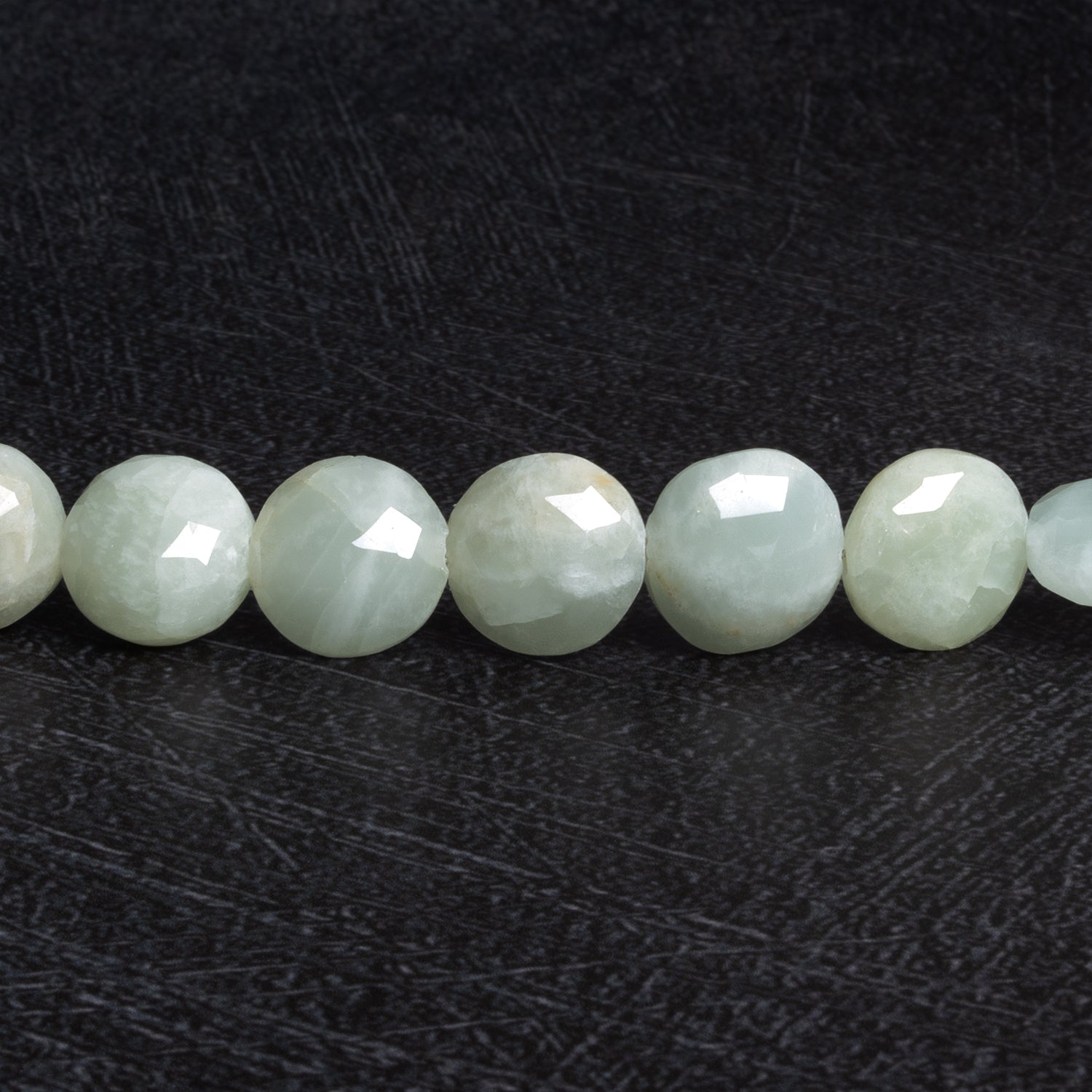 14mm Aquamarine Faceted Coins 8 inch 15 beads - The Bead Traders