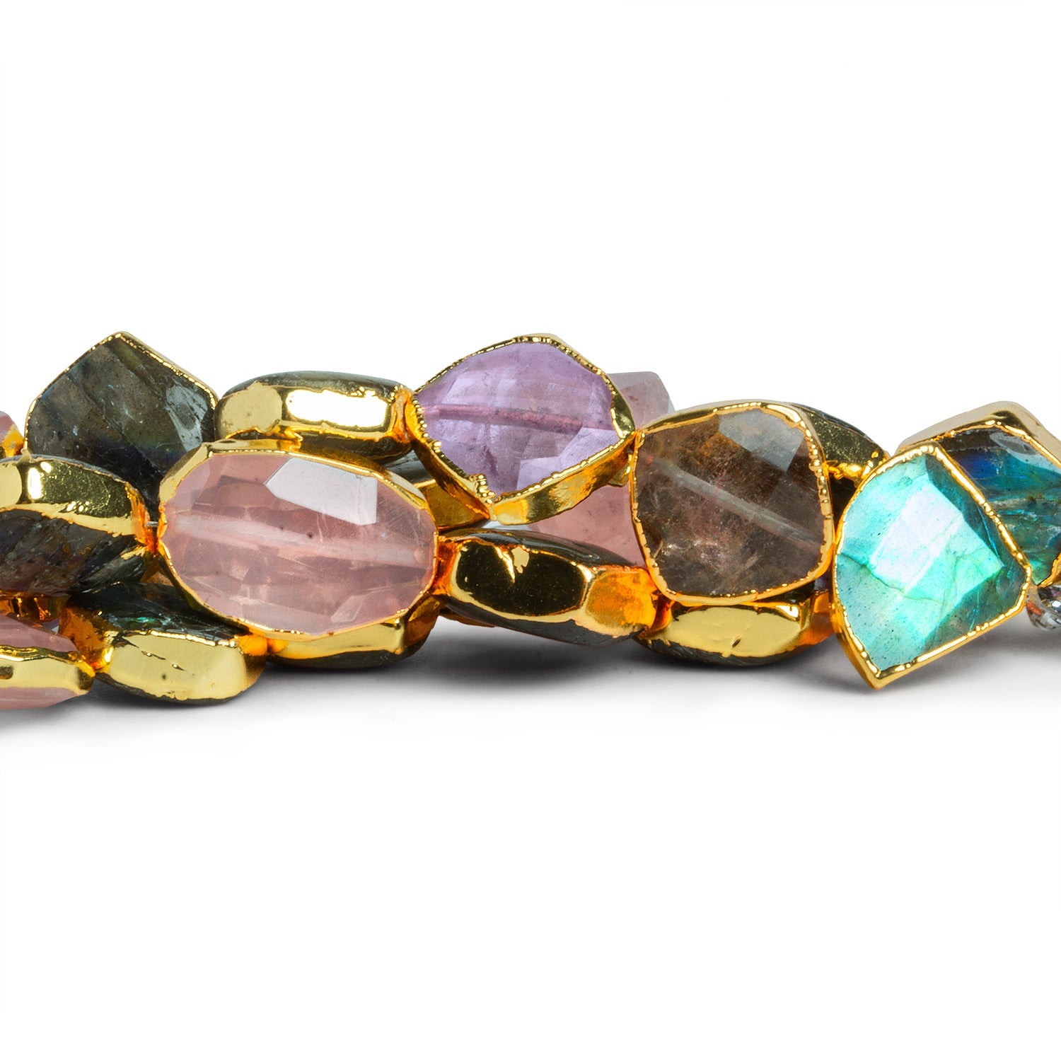 14mm Gold Leafed Multi Gemstone Beads 5.5 inch 11 beads - The Bead Traders