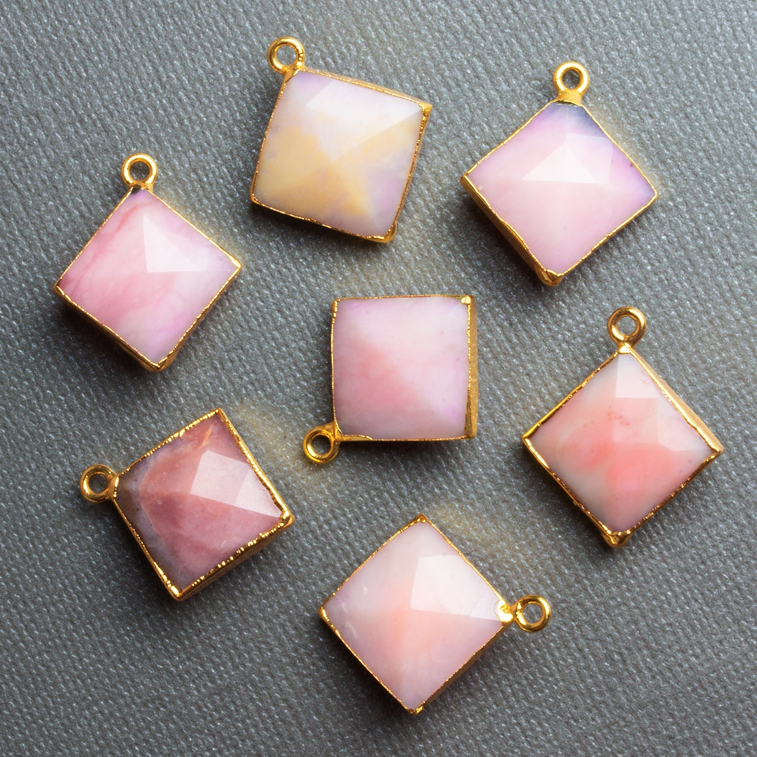 14mm Gold Leafed Pink Peruvian Opal Square Pendant 1 Bead - The Bead Traders