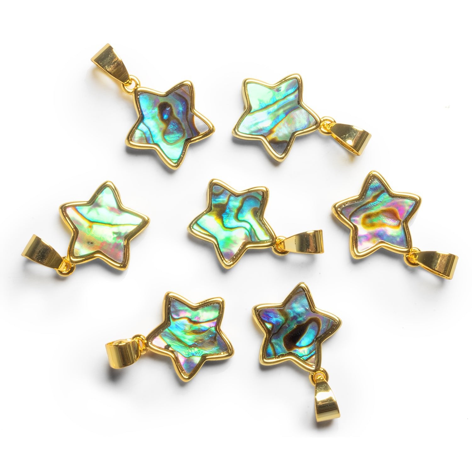 14mm Gold Tone Bezeled Abalone Star Pendant 1 Bead - The Bead Traders