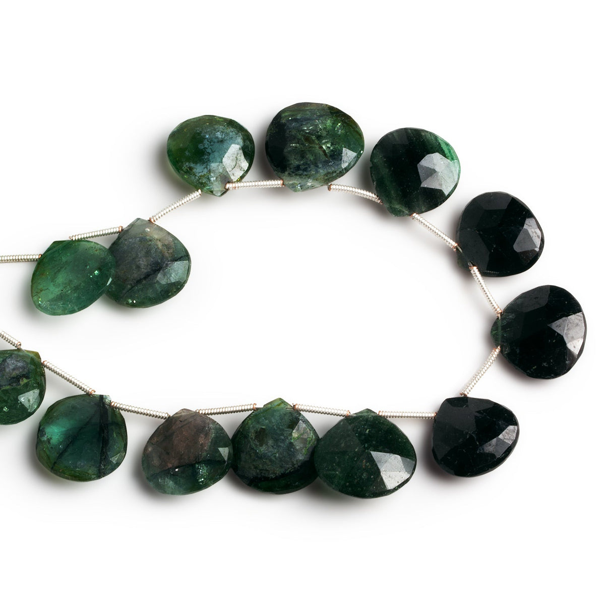 14mm Green Tourmaline Faceted Hearts 7 inch 13 beads - The Bead Traders