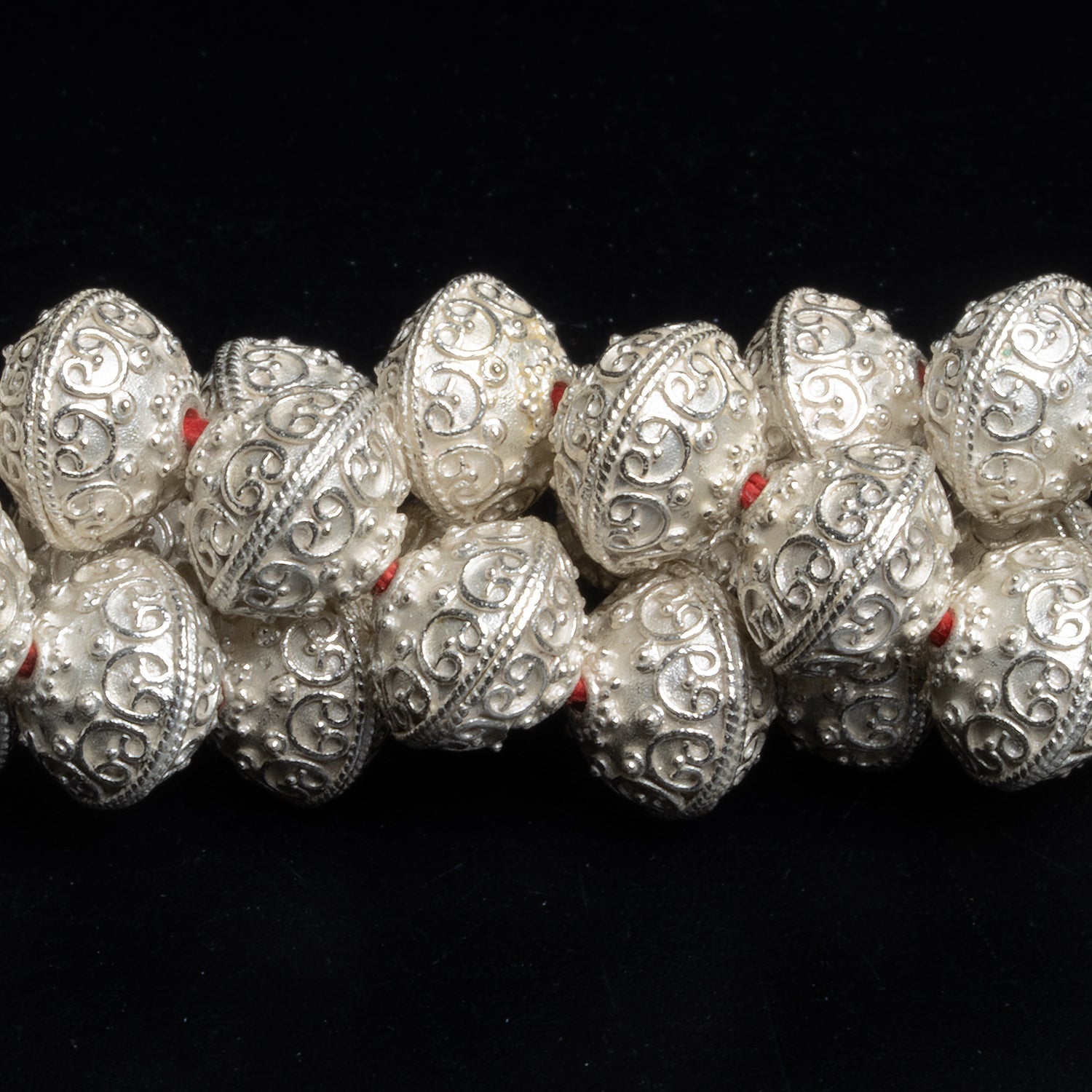 14mm Silver Plated Copper Decorated Rounds 8 inch 17 beads - The Bead Traders
