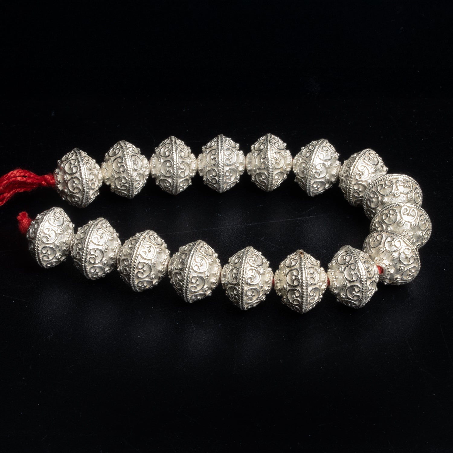 14mm Silver Plated Copper Decorated Rounds 8 inch 17 beads - The Bead Traders