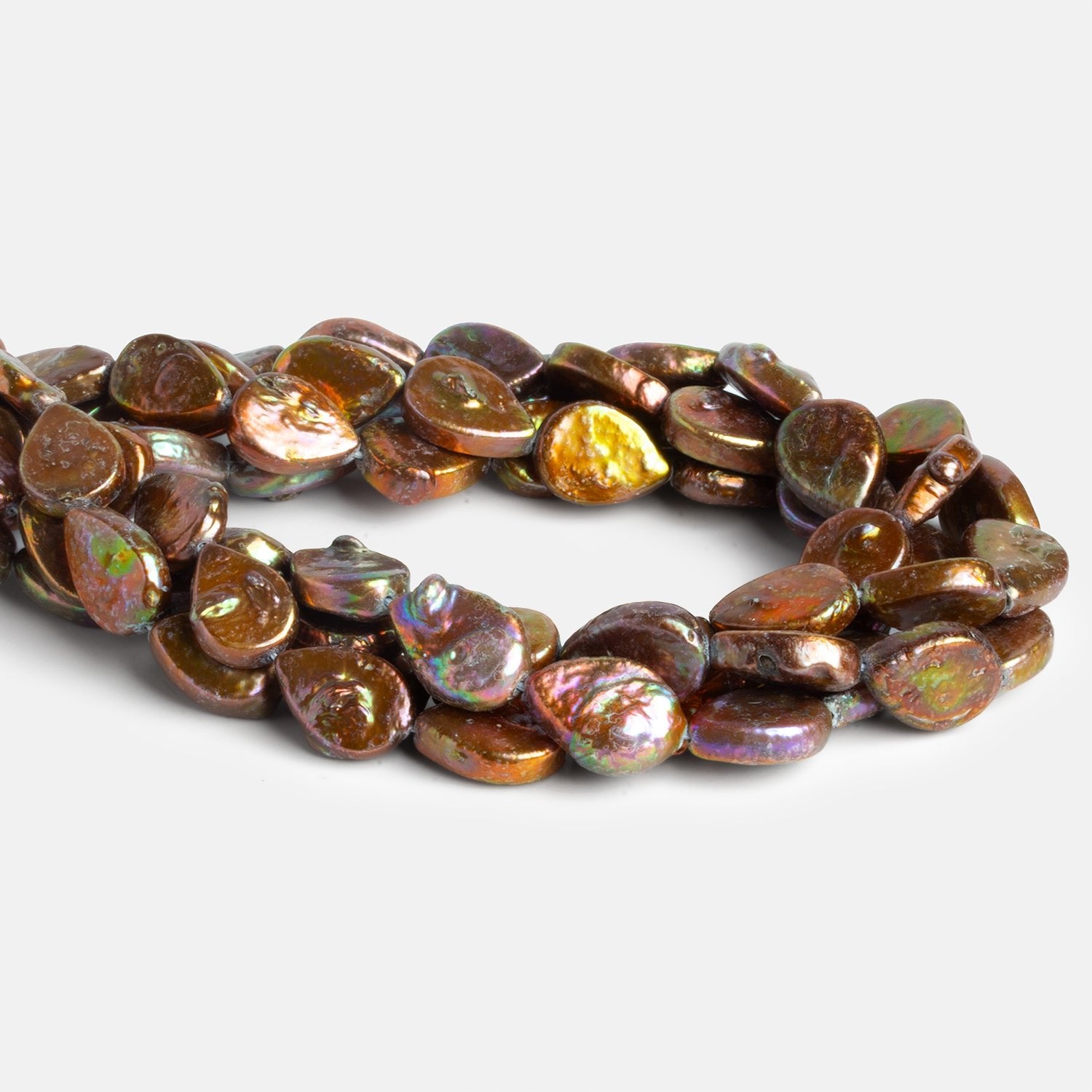 14x10mm Copperish Peacock Straight Drilled Pear Pearls 26 beads - The Bead Traders