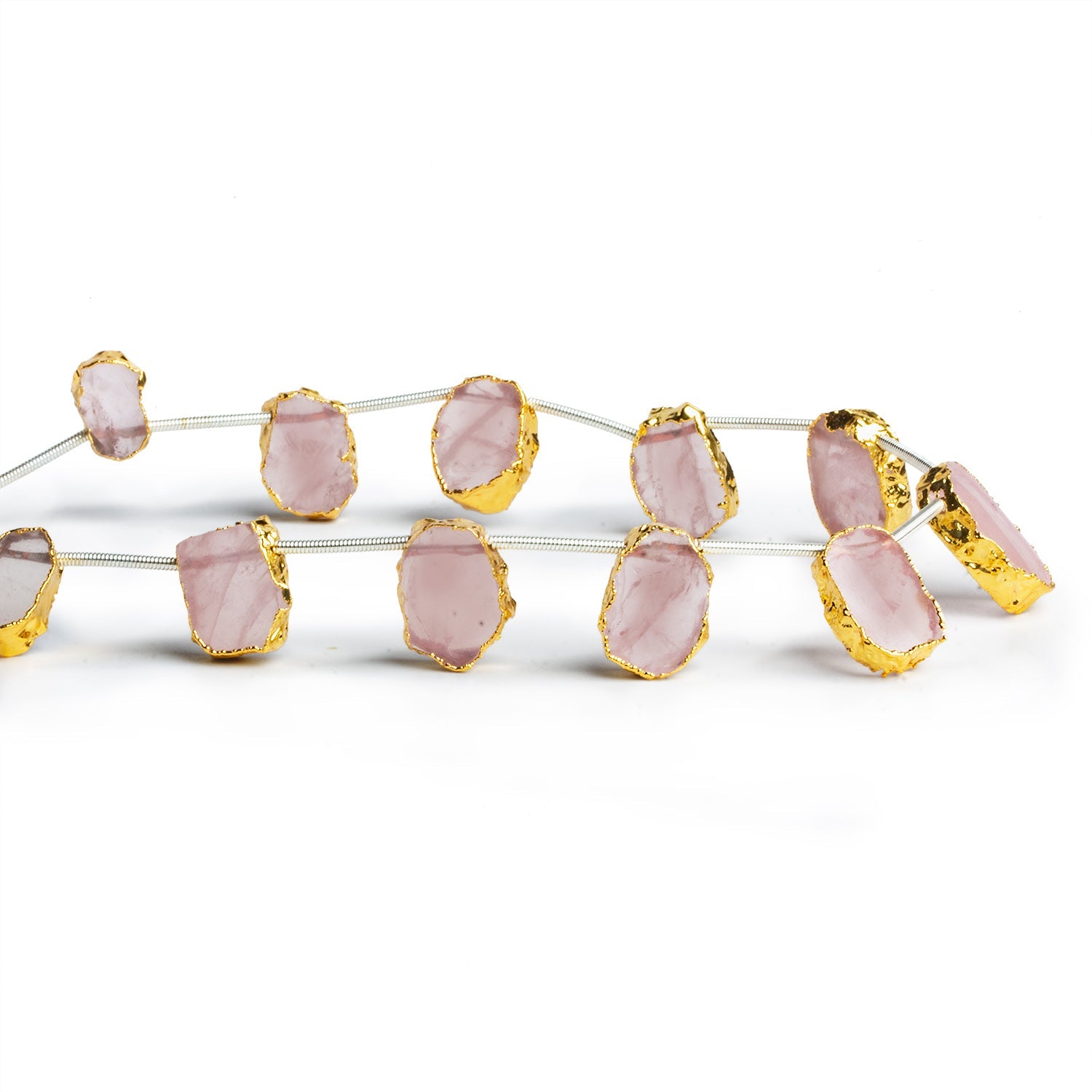 14x10mm Gold Leafed Rose Quartz Top - Drilled Slices 7.5 inch 11 beads - The Bead Traders