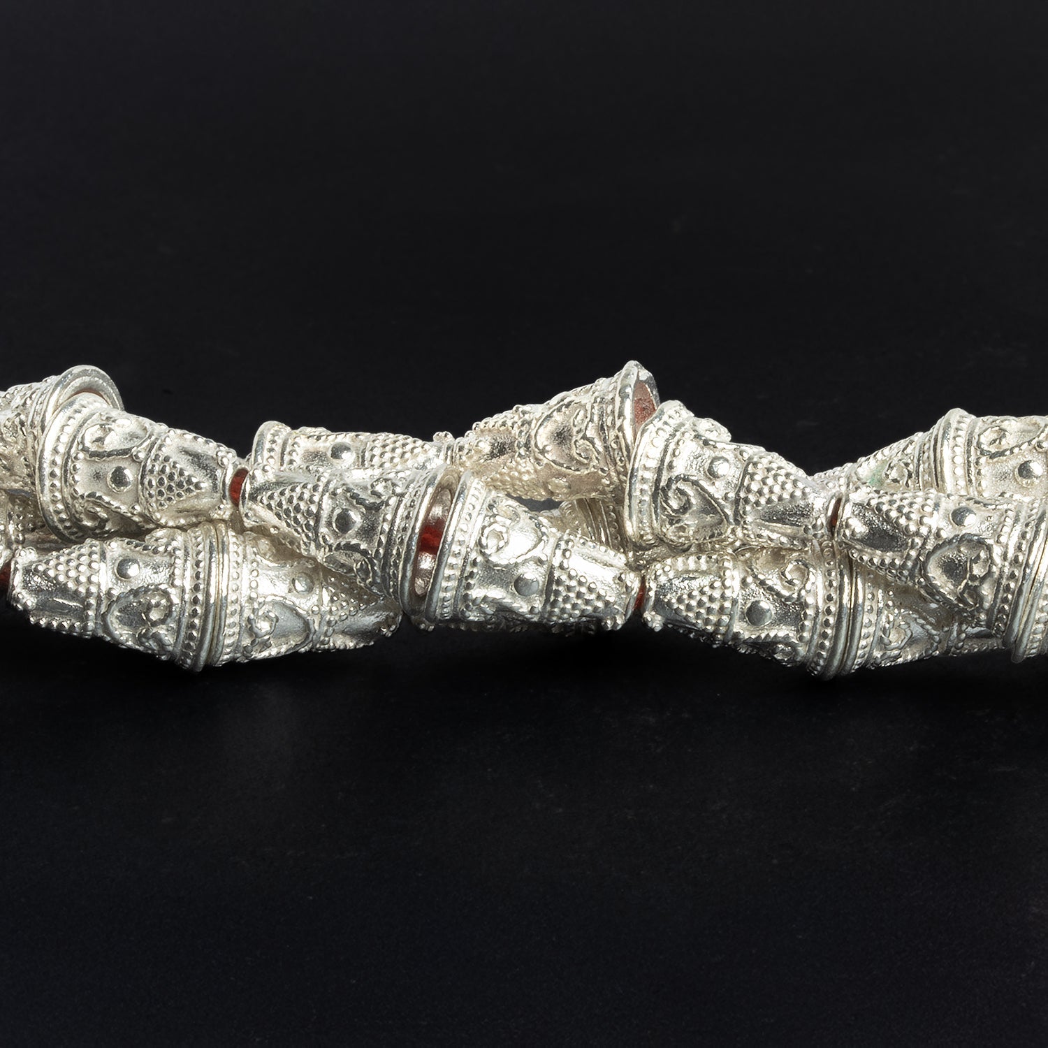 14x10mm Silver Plated Copper Decorated Cone Bead Caps 8.5 inch 20 beads - The Bead Traders