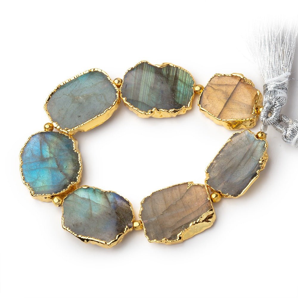 14x11mm Gold Leafed Labradorite Slices 4 inch 7 beads - The Bead Traders
