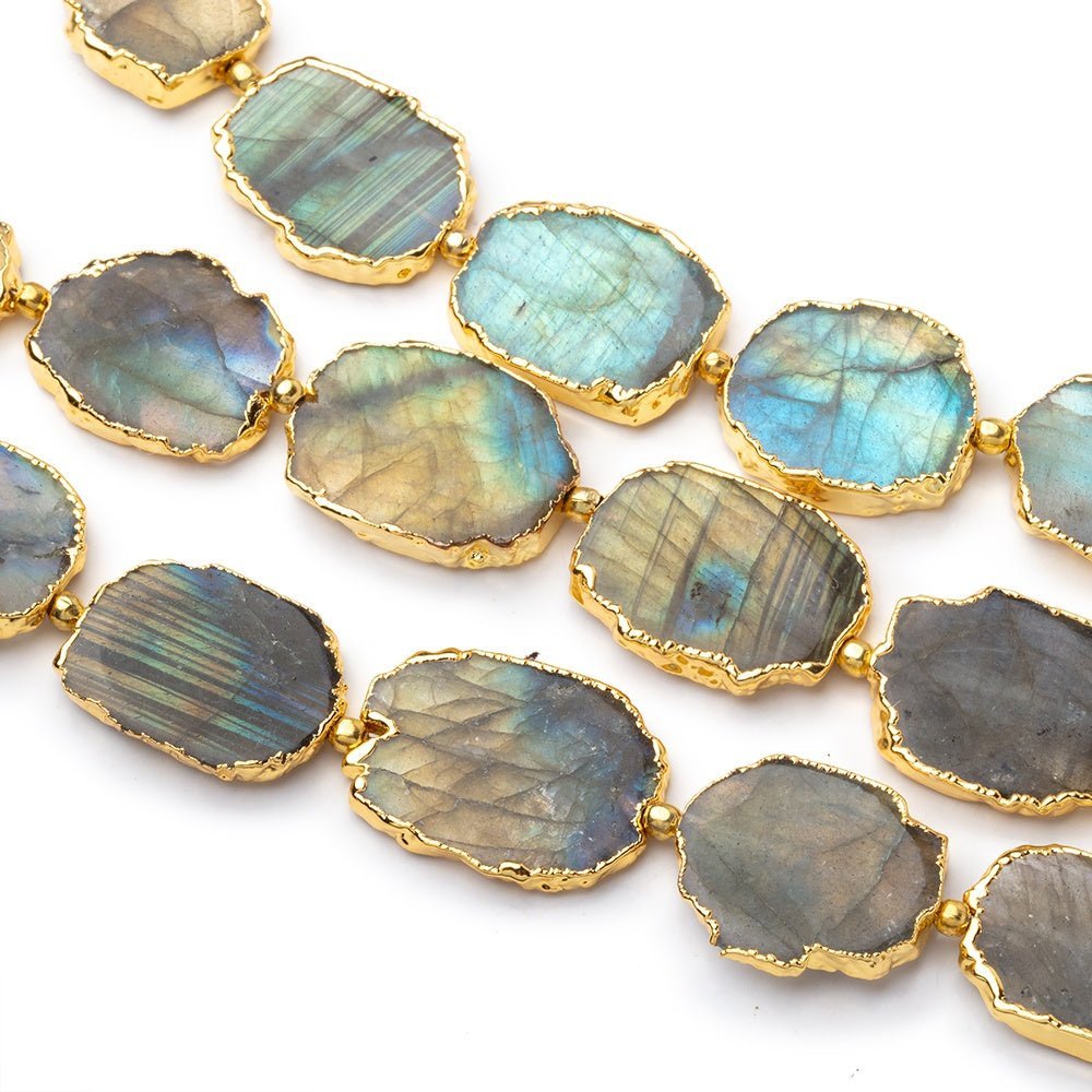 14x11mm Gold Leafed Labradorite Slices 4 inch 7 beads - The Bead Traders