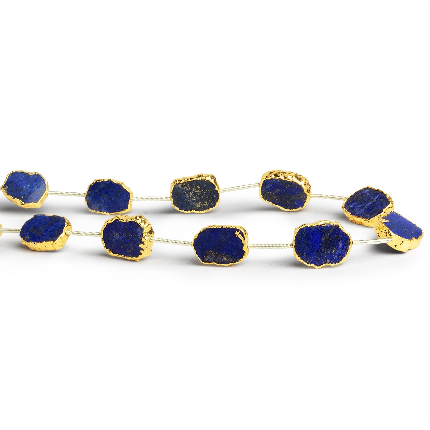 14x12mm Gold Leafed Lapis Lazuli Straight - Drilled Slices 11 inch 11 beads - The Bead Traders