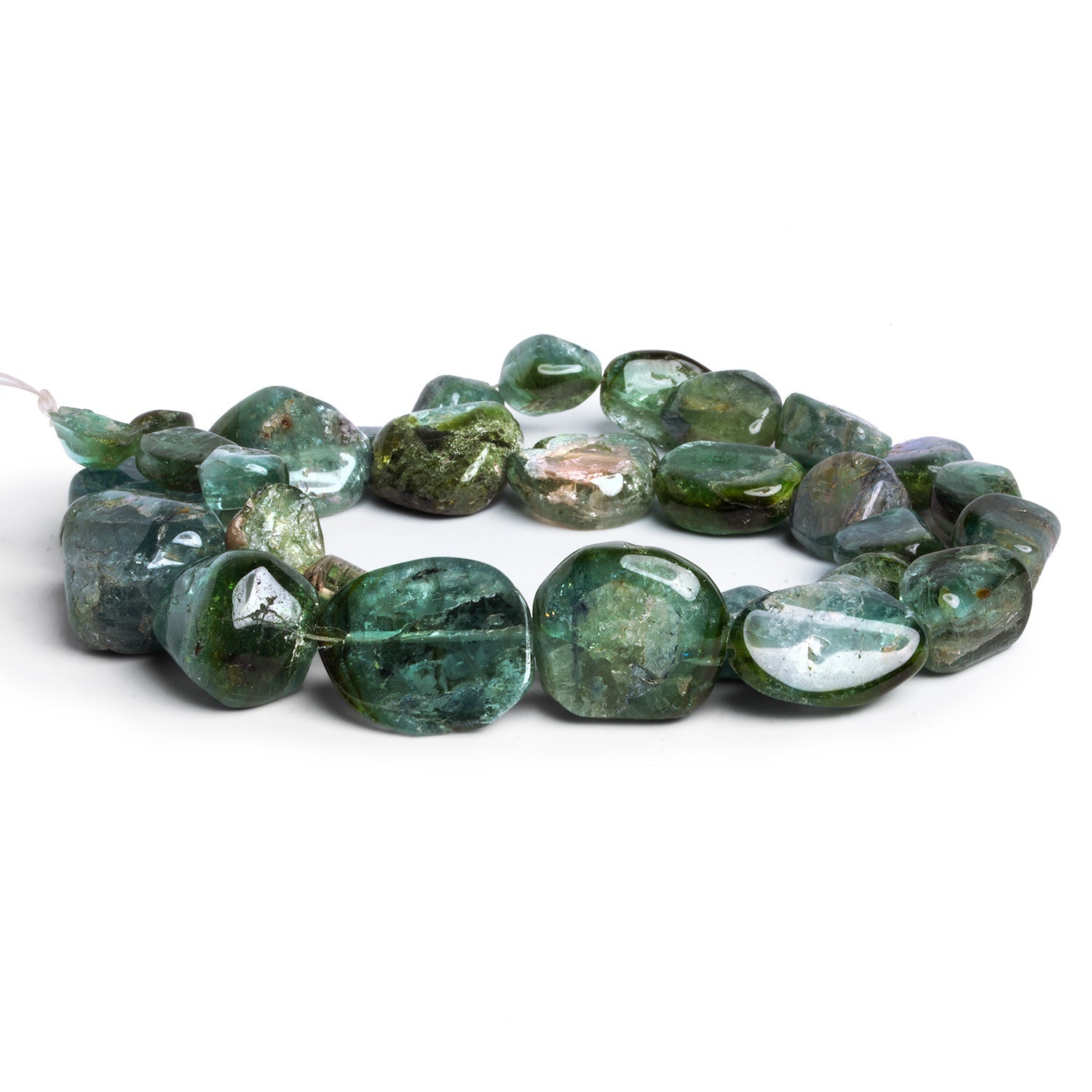 14x12mm Green & Indicolite Tourmaline Plain Nuggets 16 inch 31 beads - The Bead Traders
