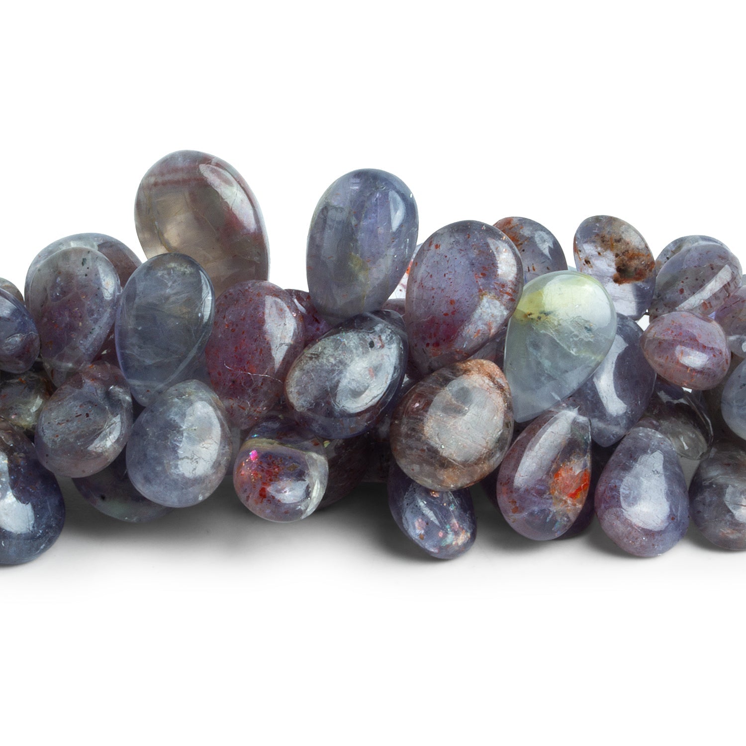 14x9mm Bloodshot Iolite Plain Pears 8 inch 50 beads - The Bead Traders