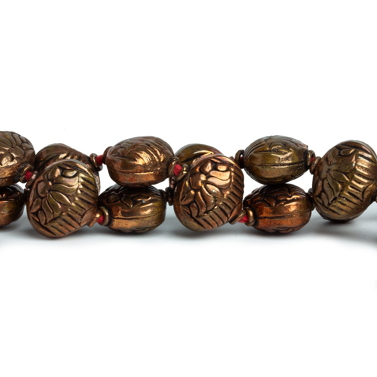 15mm Copper Lotus Flower Ovals 8 inch 14 beads - The Bead Traders