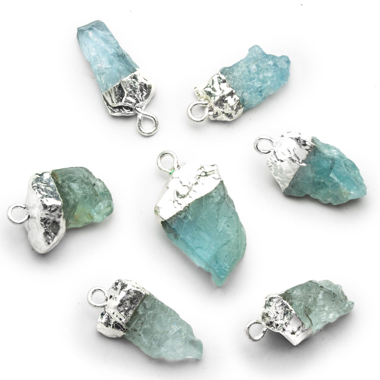 15x10mm Silver Leafed Aquamarine Natural Crystal Pendant 1 Bead - The Bead Traders