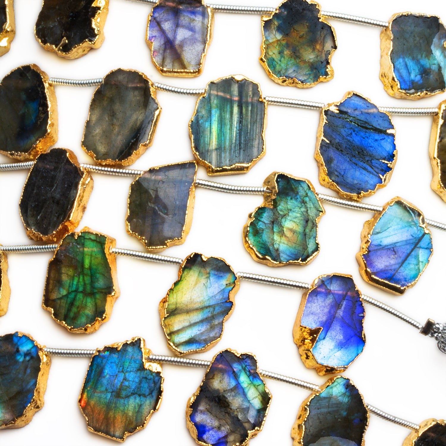 15x11mm Gold Leafed Labradorite Slices 6.5 inch 10 bead - The Bead Traders