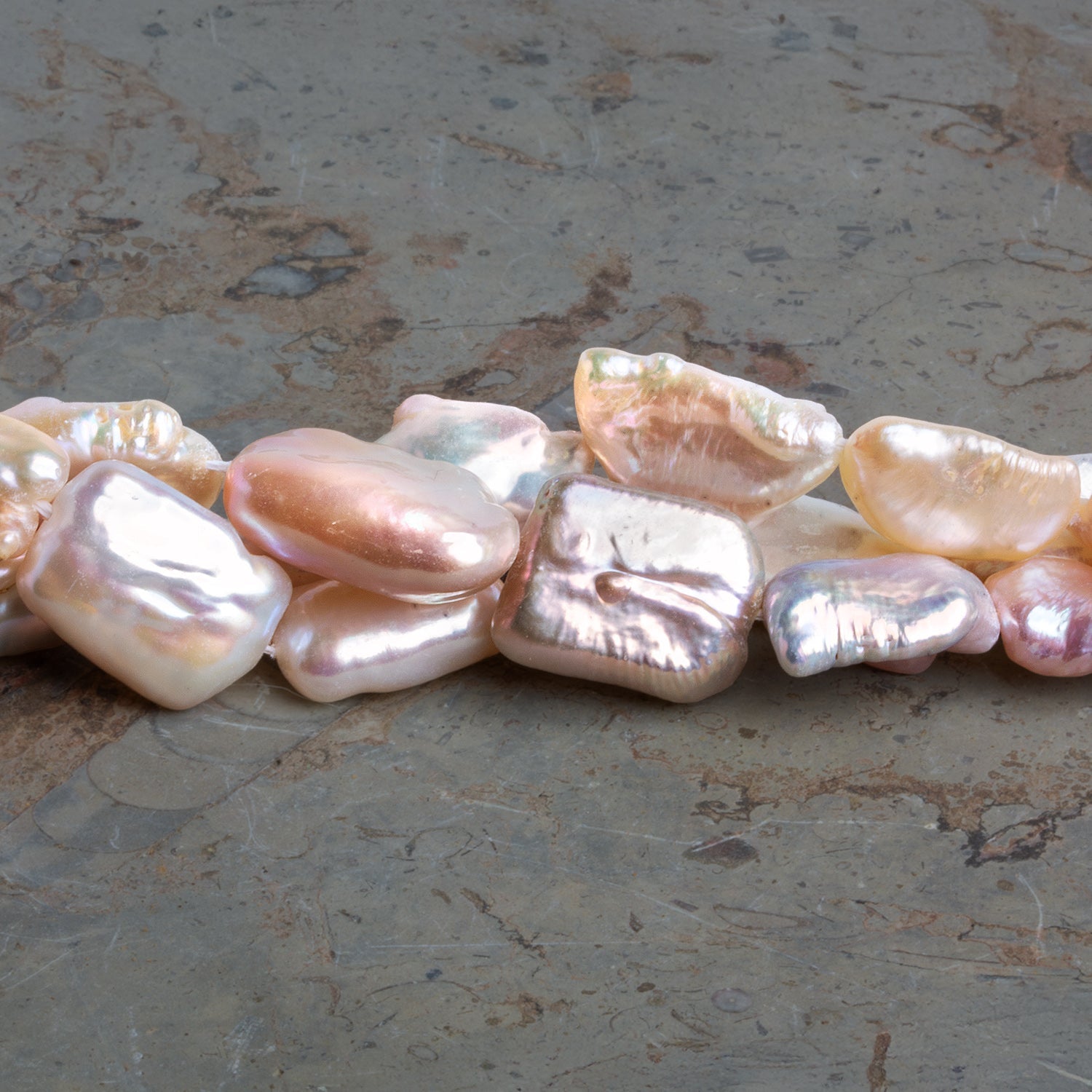 15x11mm Peach Biwa Pearls 16 inch 27 beads - The Bead Traders