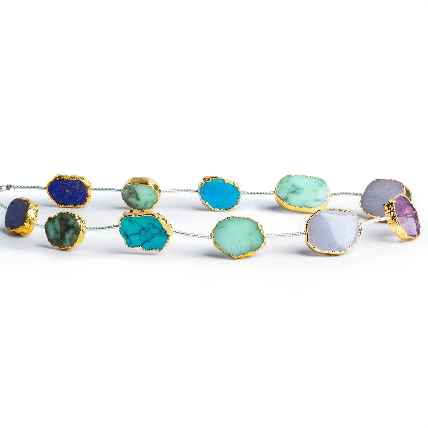 15x12mm Gold Leafed Multi Gemstone Straight - Drilled Slices 11 inch 11 beads - The Bead Traders