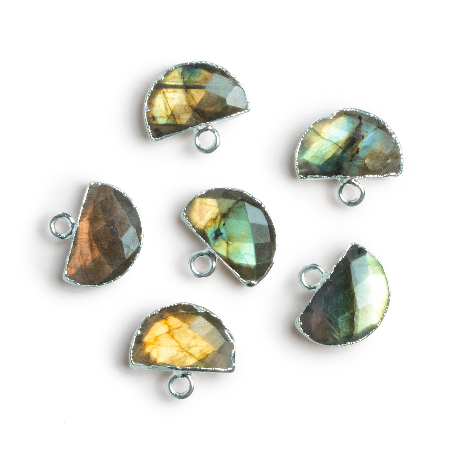 15x13mm Labradorite Half Moon Silver Leafed Pendant 1 Bead - The Bead Traders
