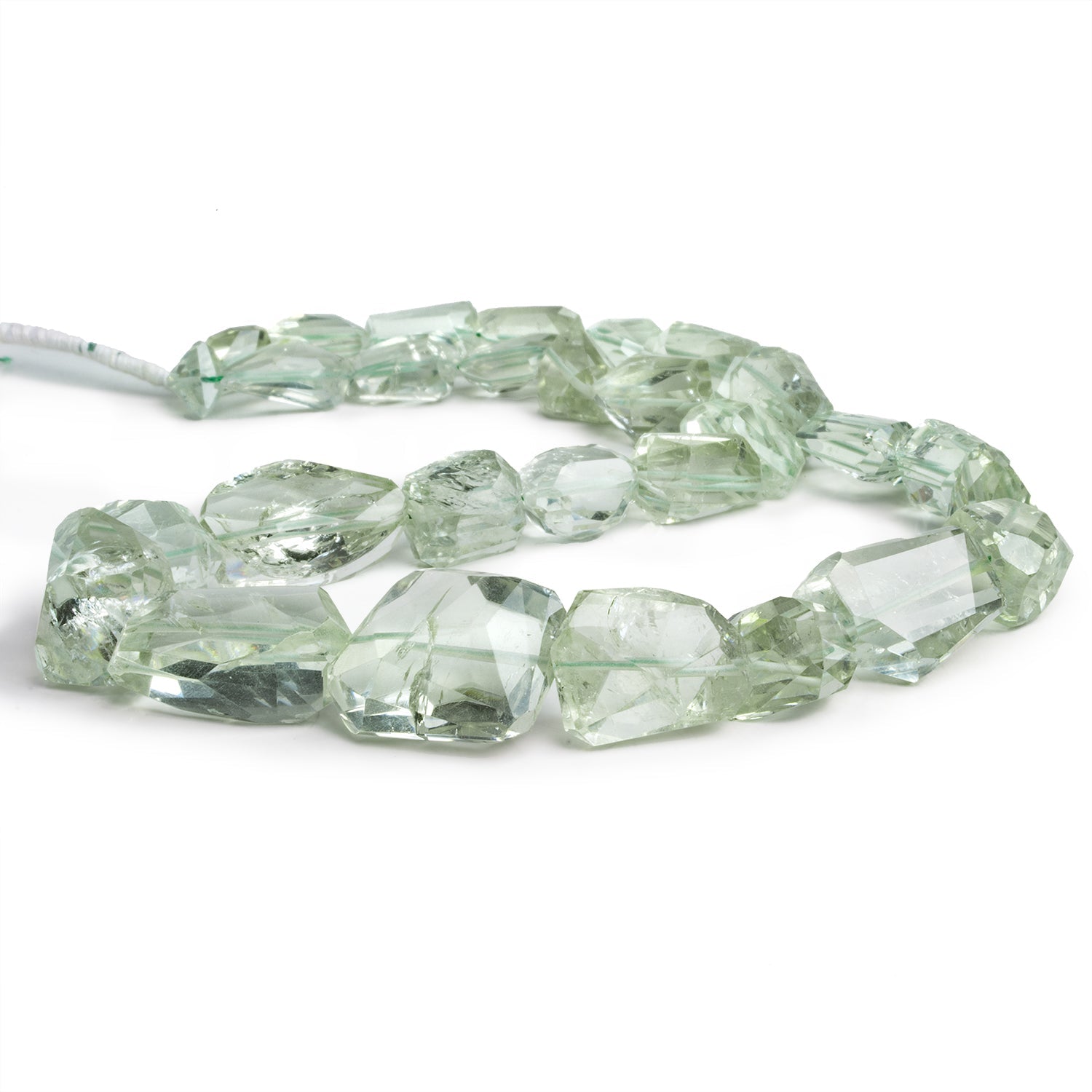 15x13mm Mint Green Prasiolite Faceted NUggets 17 inch 28 beads - The Bead Traders