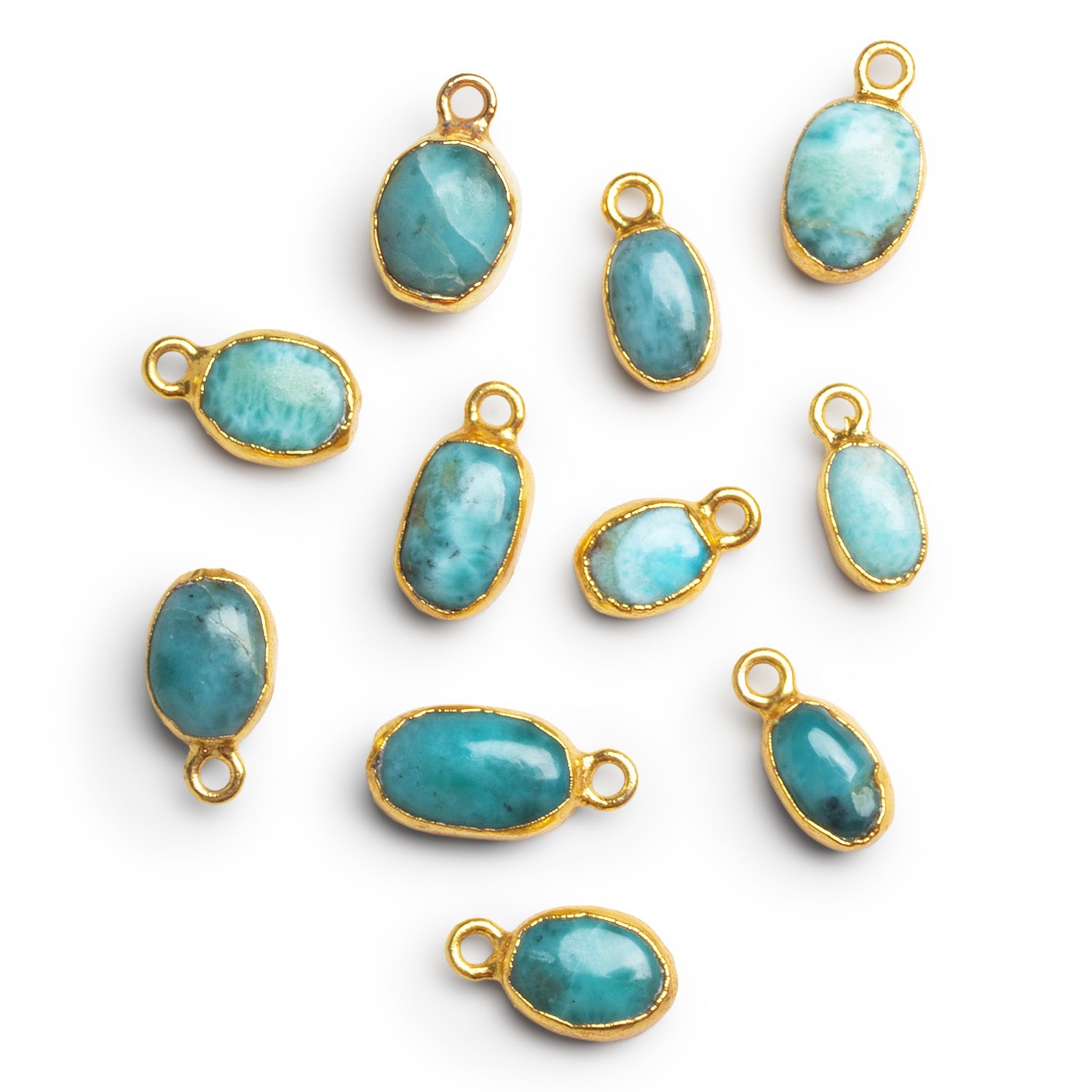 15x8mm Gold Leafed Larimar Plain Oval Pendant 1 Bead - The Bead Traders