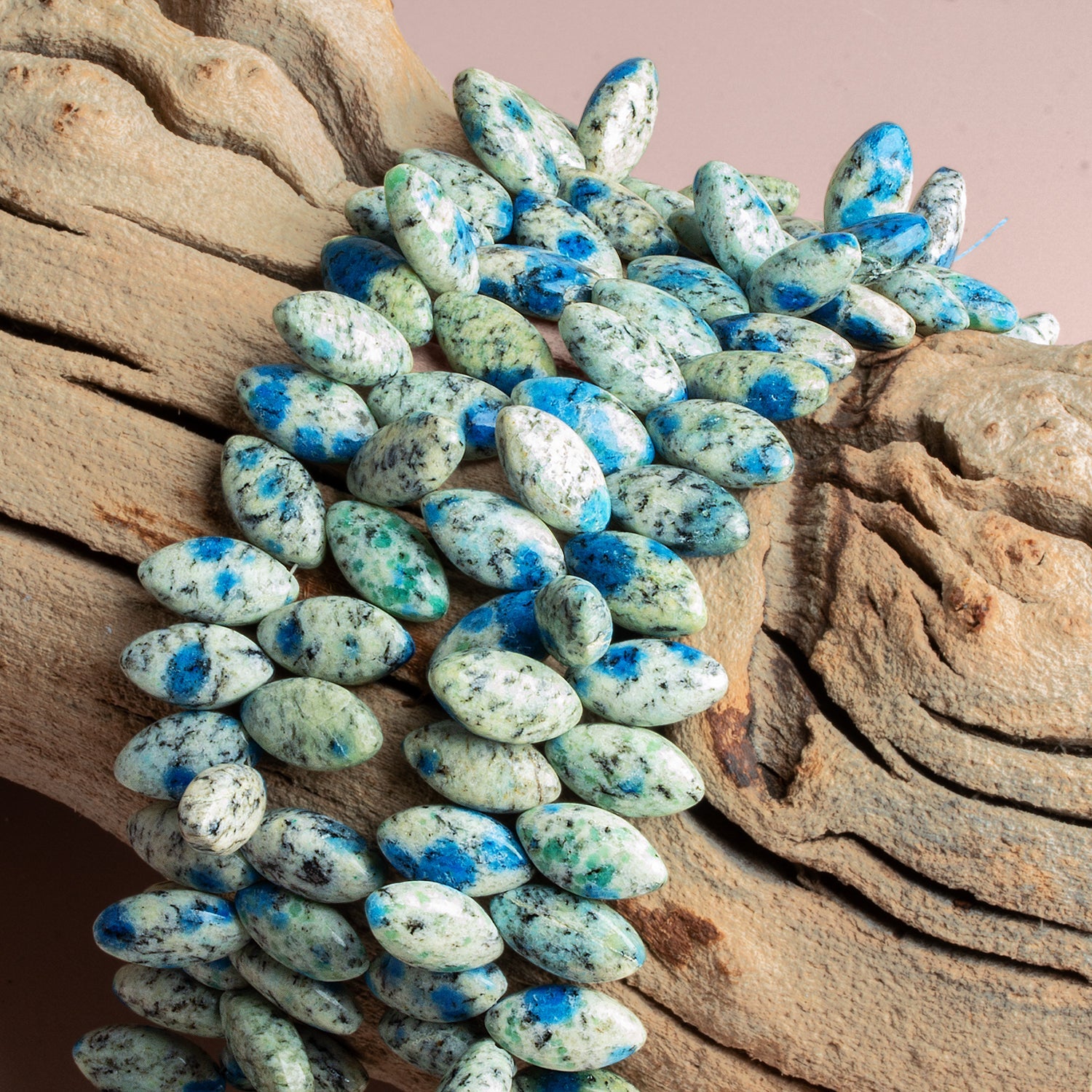 15x8mm K2 Azurite Granite "K2 Jasper" plain marquises 8 inch 55 beads - The Bead Traders