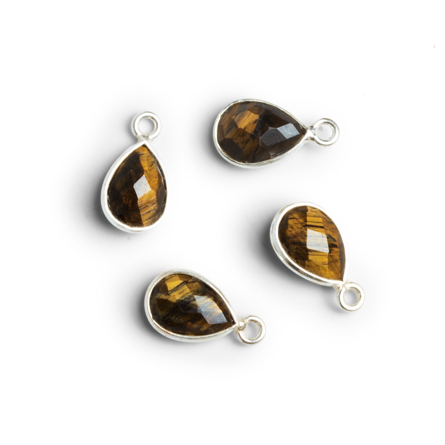 15x8mm Silver Bezeled Tiger's Eye Pear Pendants Set of 4 Beads - The Bead Traders
