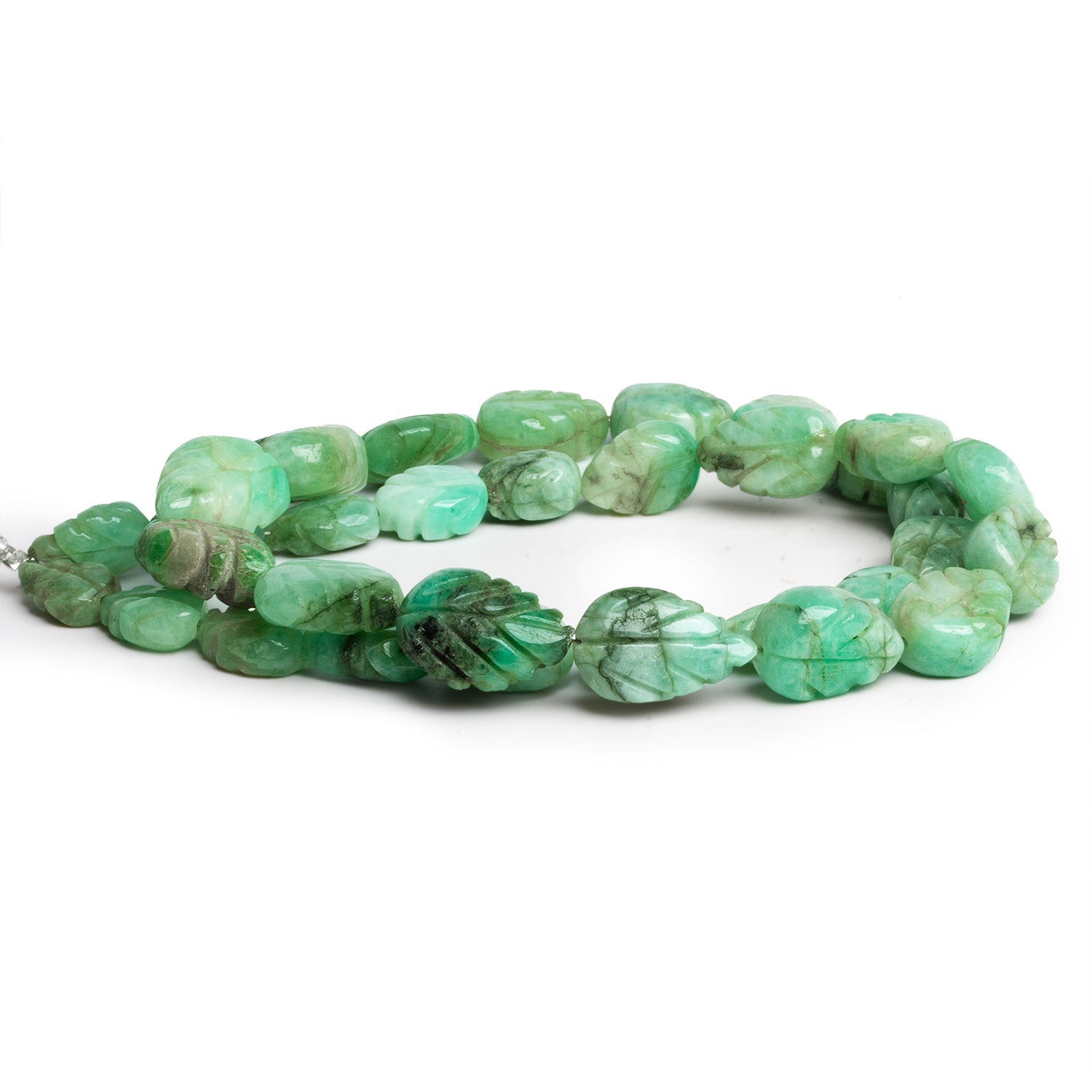 15x9mm Emerald Carved Pears 16 inch 31 beads - The Bead Traders