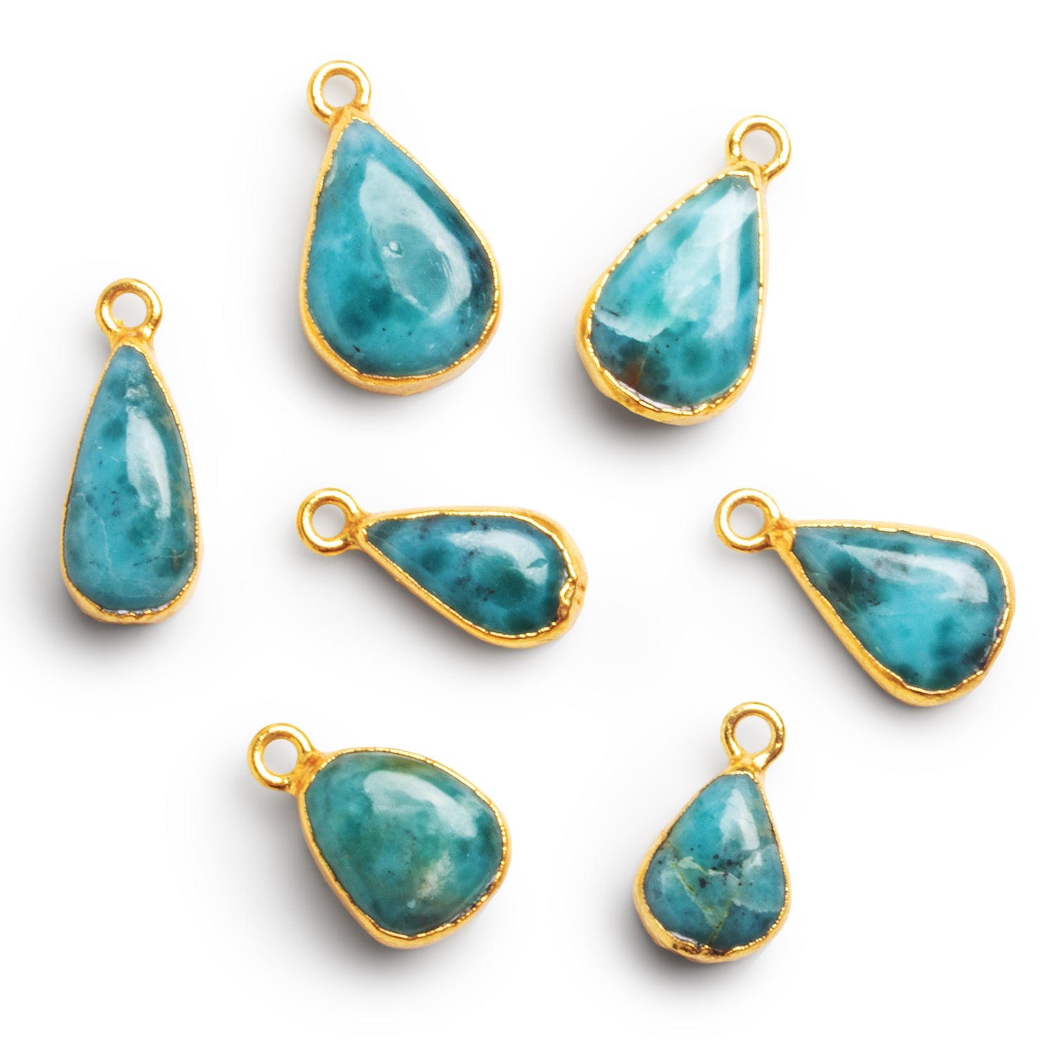 15x9mm Gold Leafed Larimar Plain Pear Pendant 1 Bead - The Bead Traders