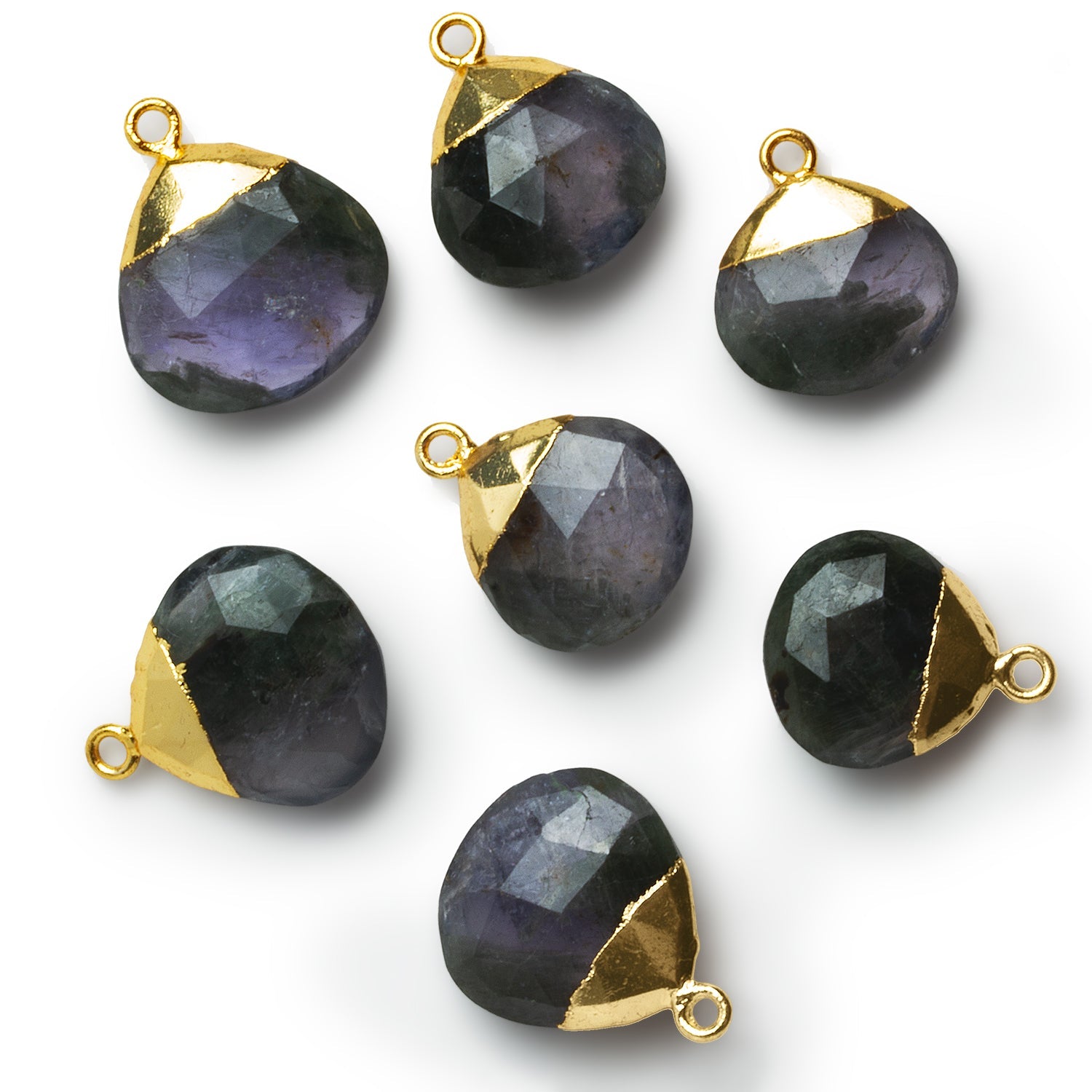 16mm Gold Leafed Iolite Faceted Heart Pendant 1 Bead - The Bead Traders
