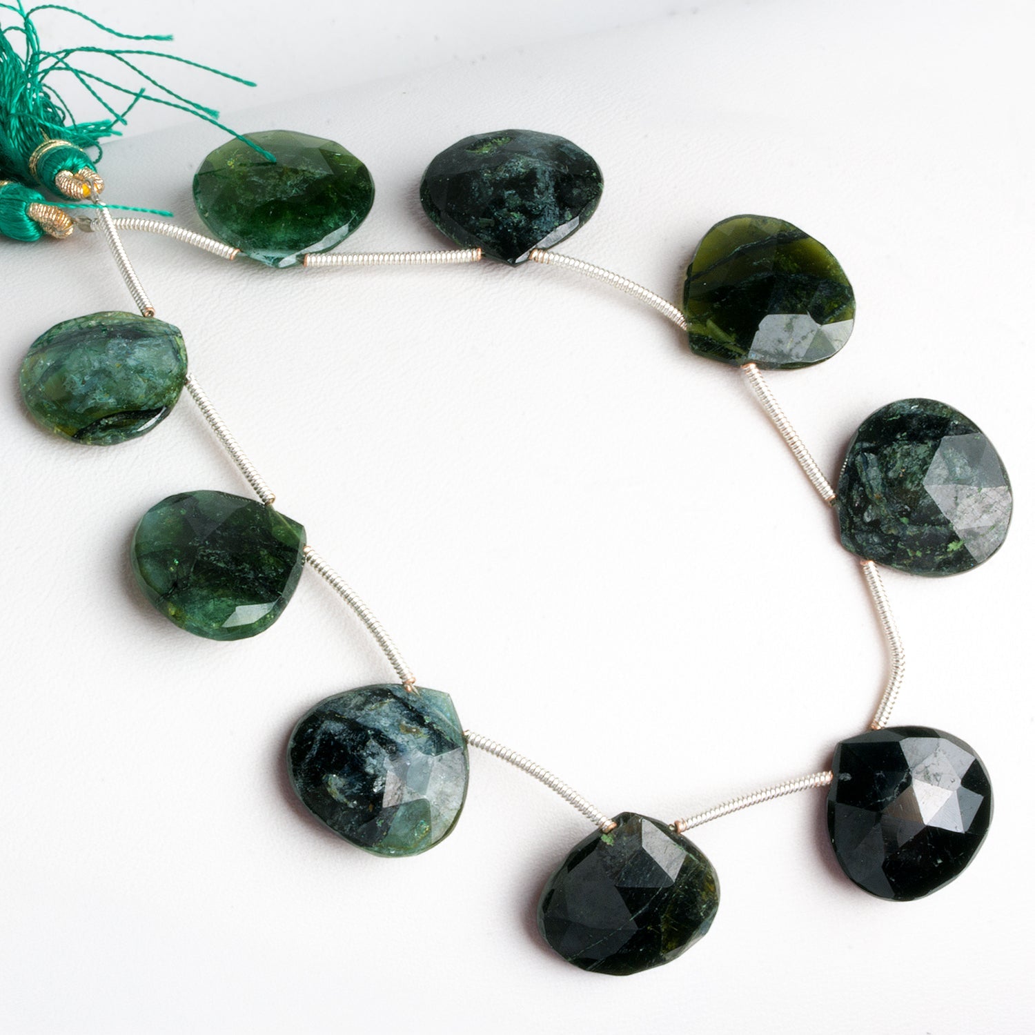 16mm Green Tourmaline Faceted Hearts 7 inch 9 beads - The Bead Traders
