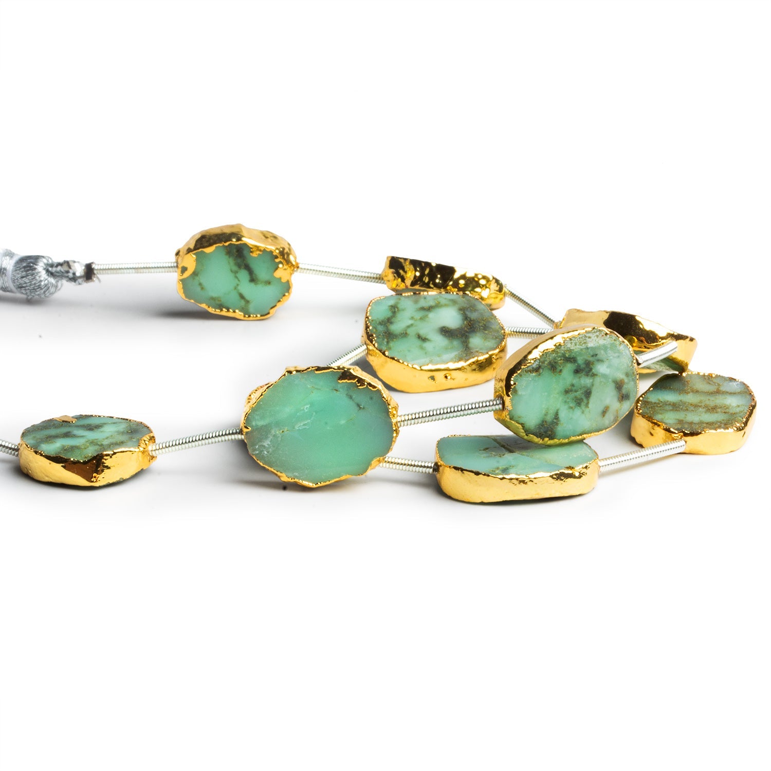 16x12mm Gold Leafed Chrysoprase Straight - Drilled Slices 11 inch 11 beads - The Bead Traders