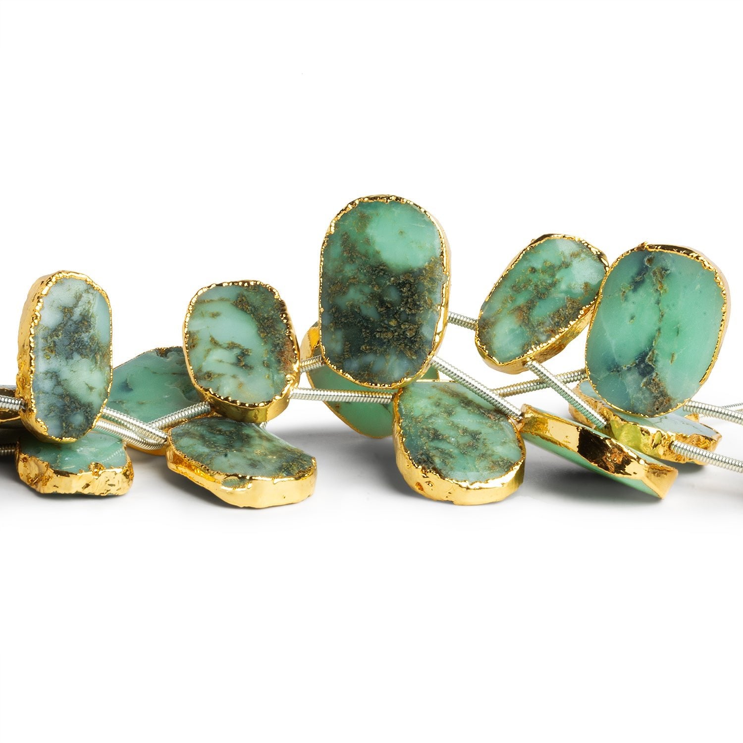 16x12mm Gold Leafed Chrysoprase Top - Drilled Slices 8 inch 11 beads - The Bead Traders
